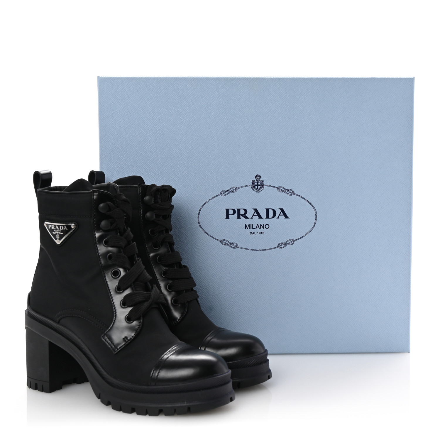 PRADA Spazzolato Re-Nylon Metal Triangle Logo Lace Up 55mm