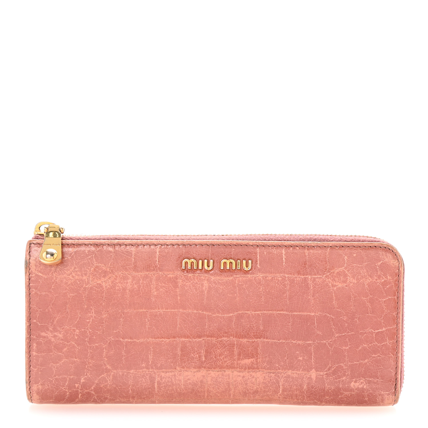 小物 MIU MIU Vintage Embossed Leather Wallet MIU MIU Purple Croco EMBOSSED LEATHER French Style Wallet