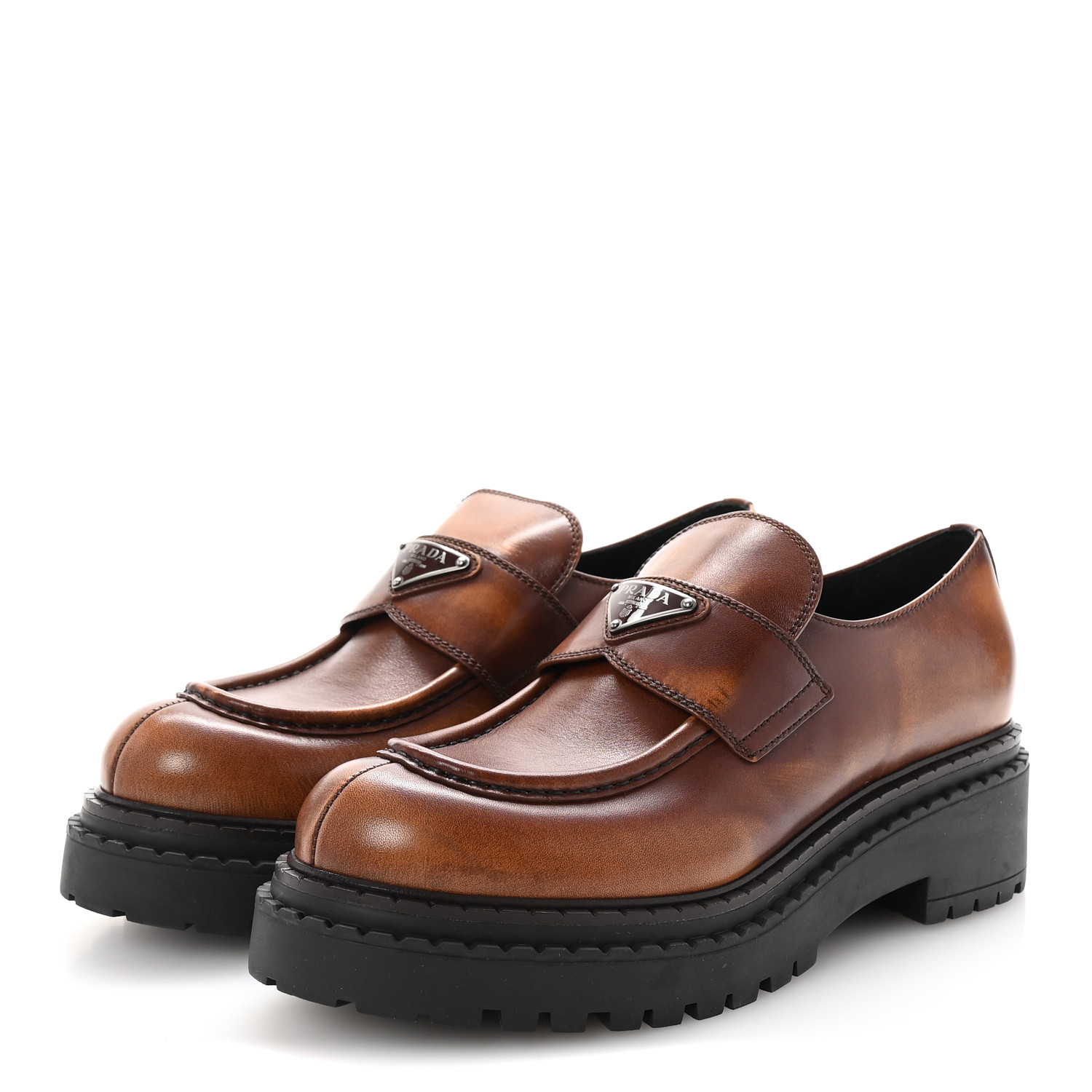 PRADA Spazzolato Triangle Logo Monolith Pointy 55mm Loafers
