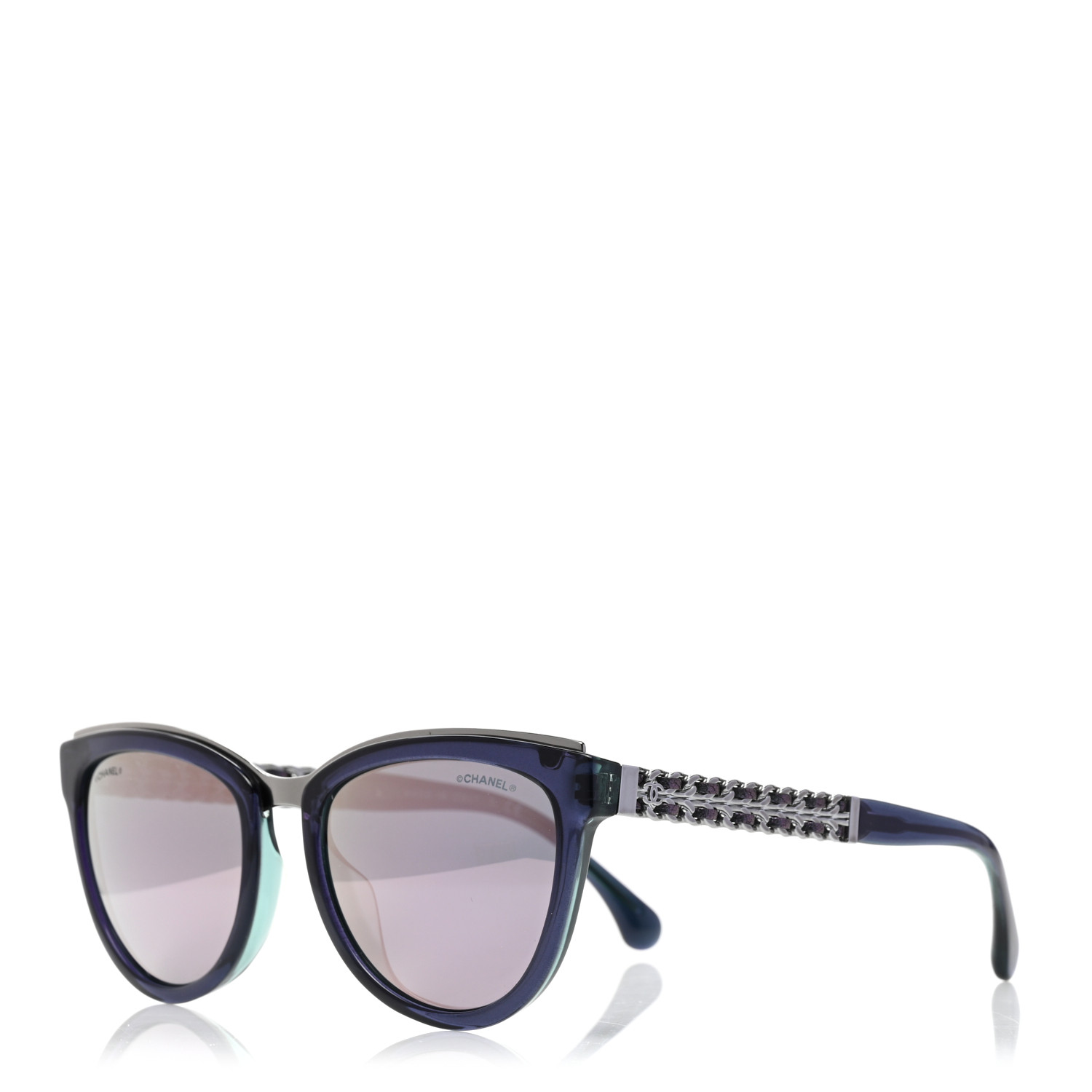 CHANEL Lambskin Chain Sunglasses 5361-Q Blue 1341291