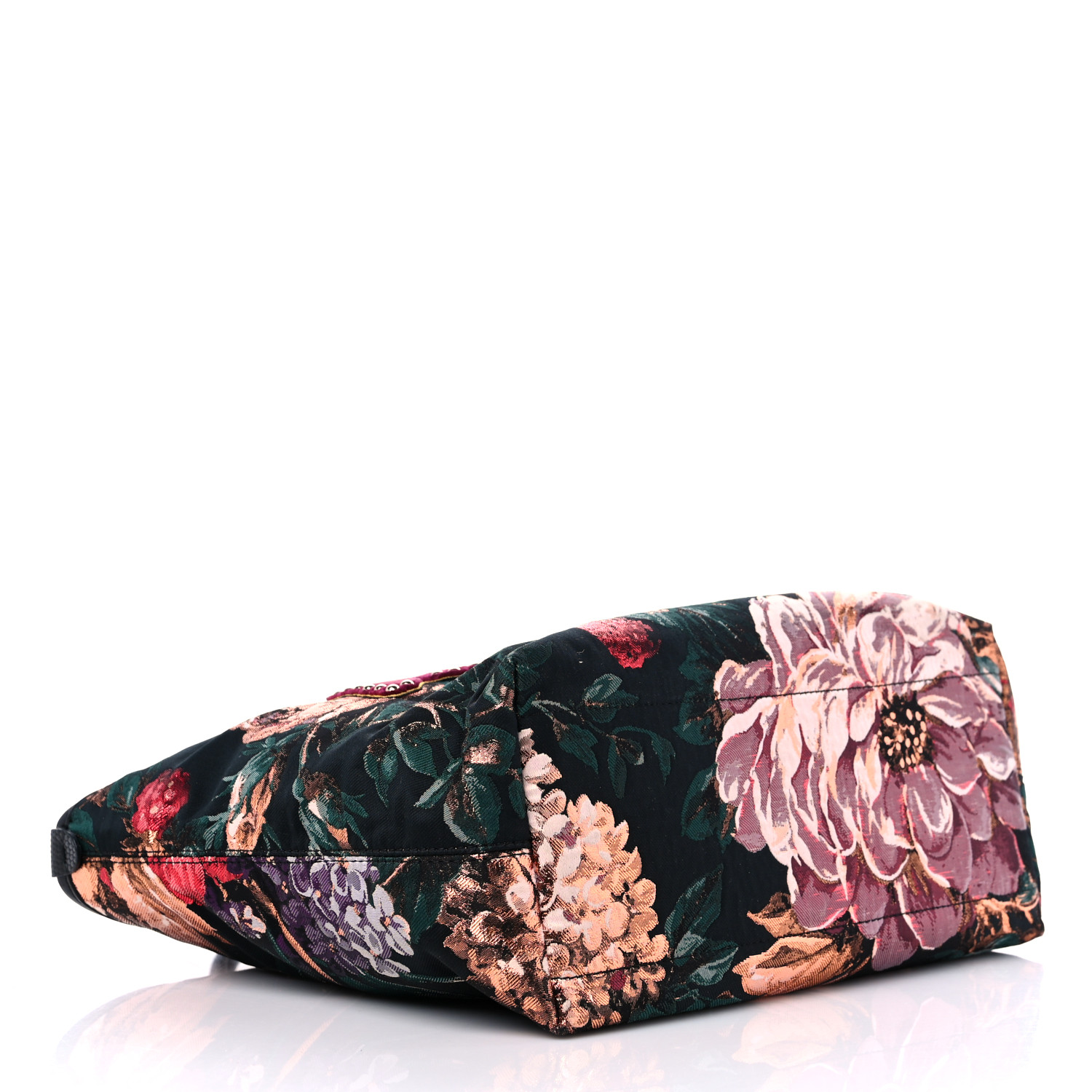DOLCE GABBANA Jacquard Floral Stampa Iguana Amore Tote Black