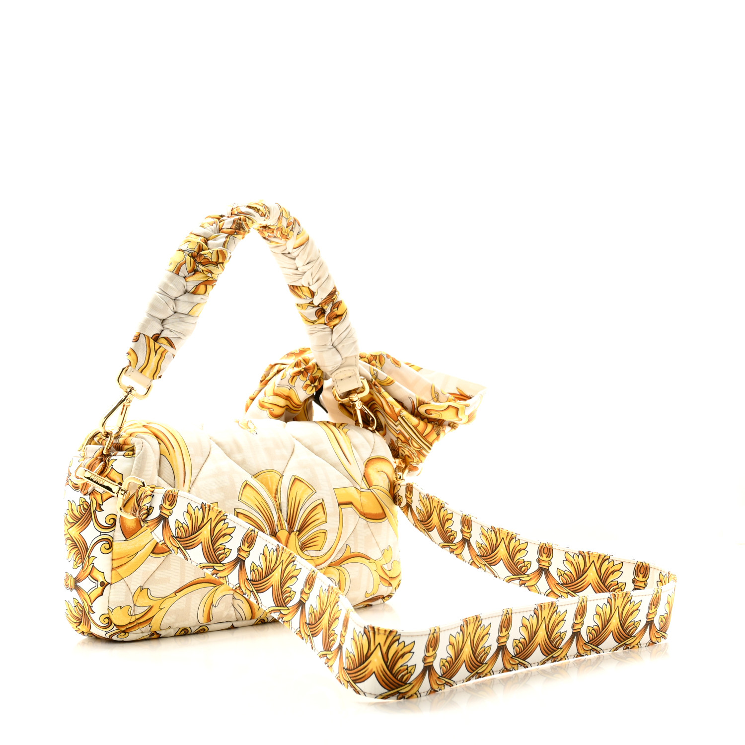 美品 FENDACE シュシュ FENDI X VERSACE Silk Fendace FF Baroque Quilted Scarf