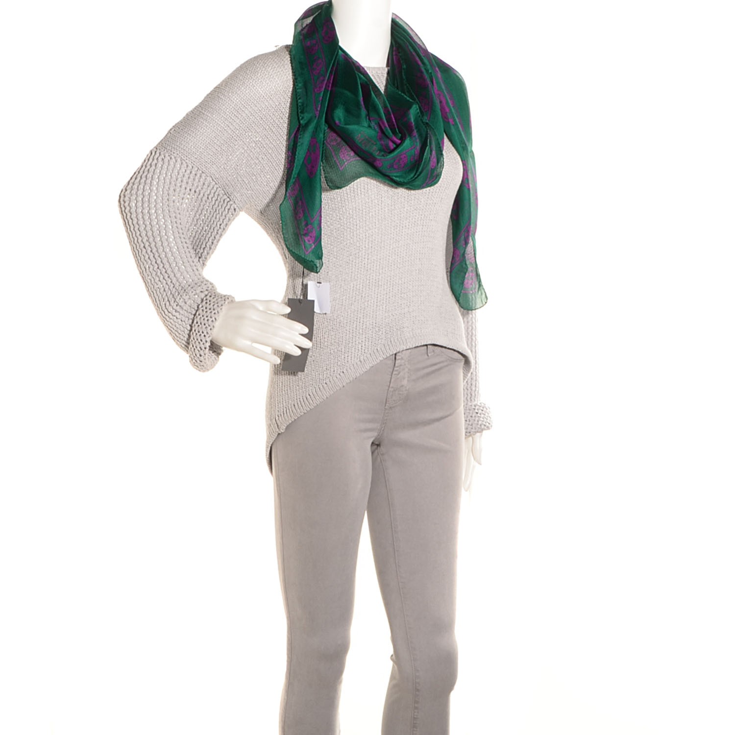 ALEXANDER MCQUEEN Silk Chiffon Skull Scarf Green 95779