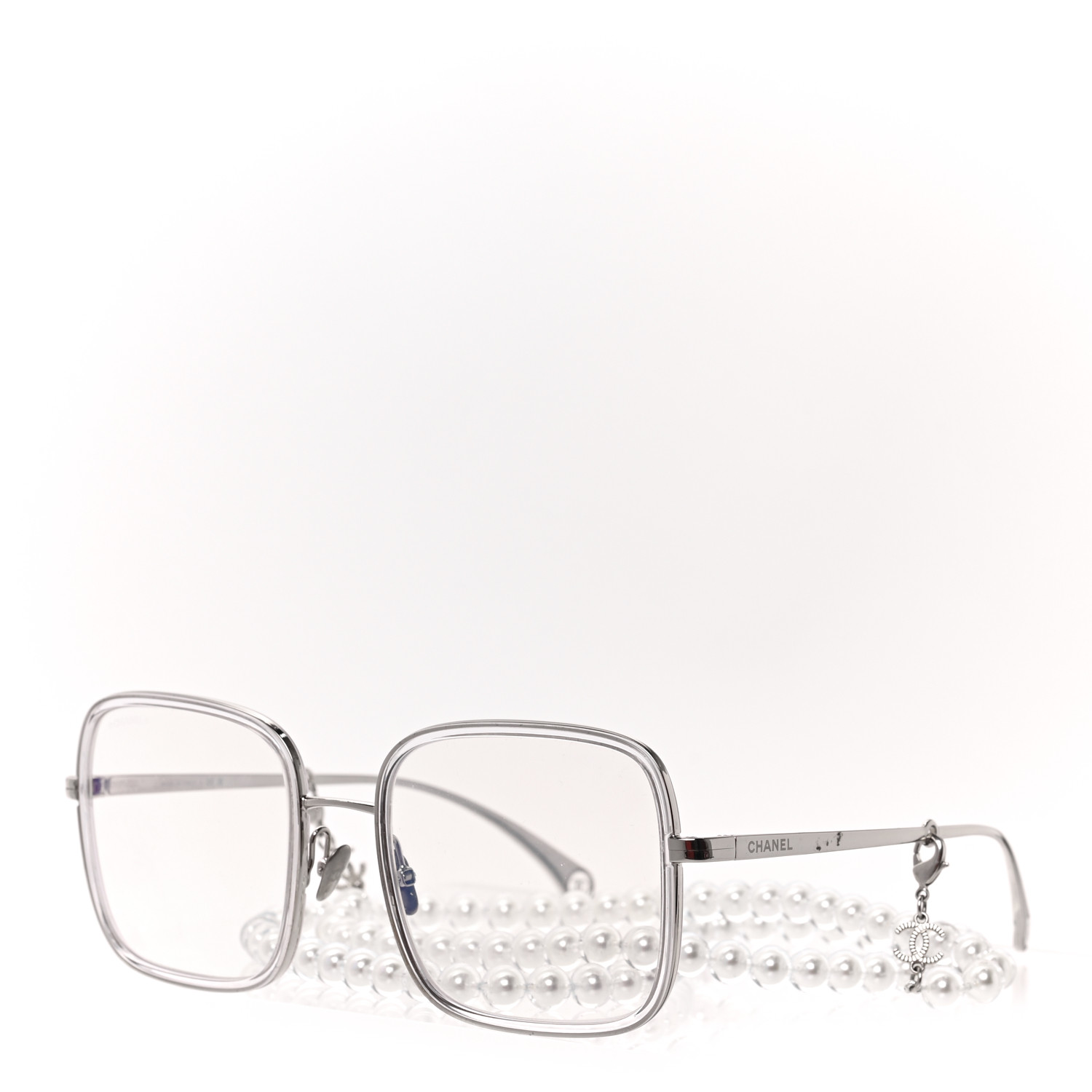 CHANEL Metal Removable Pearl Chain Square Eyeglasses 2195-S