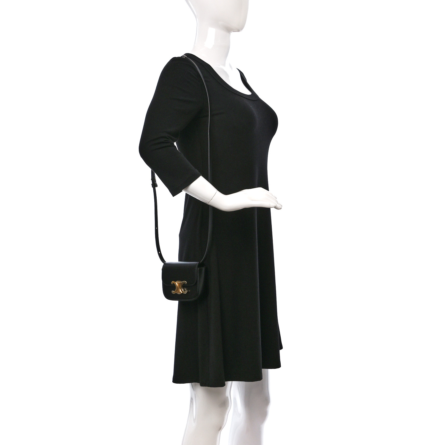 【CELINE 】 Mini Triomphe in shiny calfskin CELINE Shiny Calfskin Mini Triomphe Black 1350676 | FASHIONPHILE