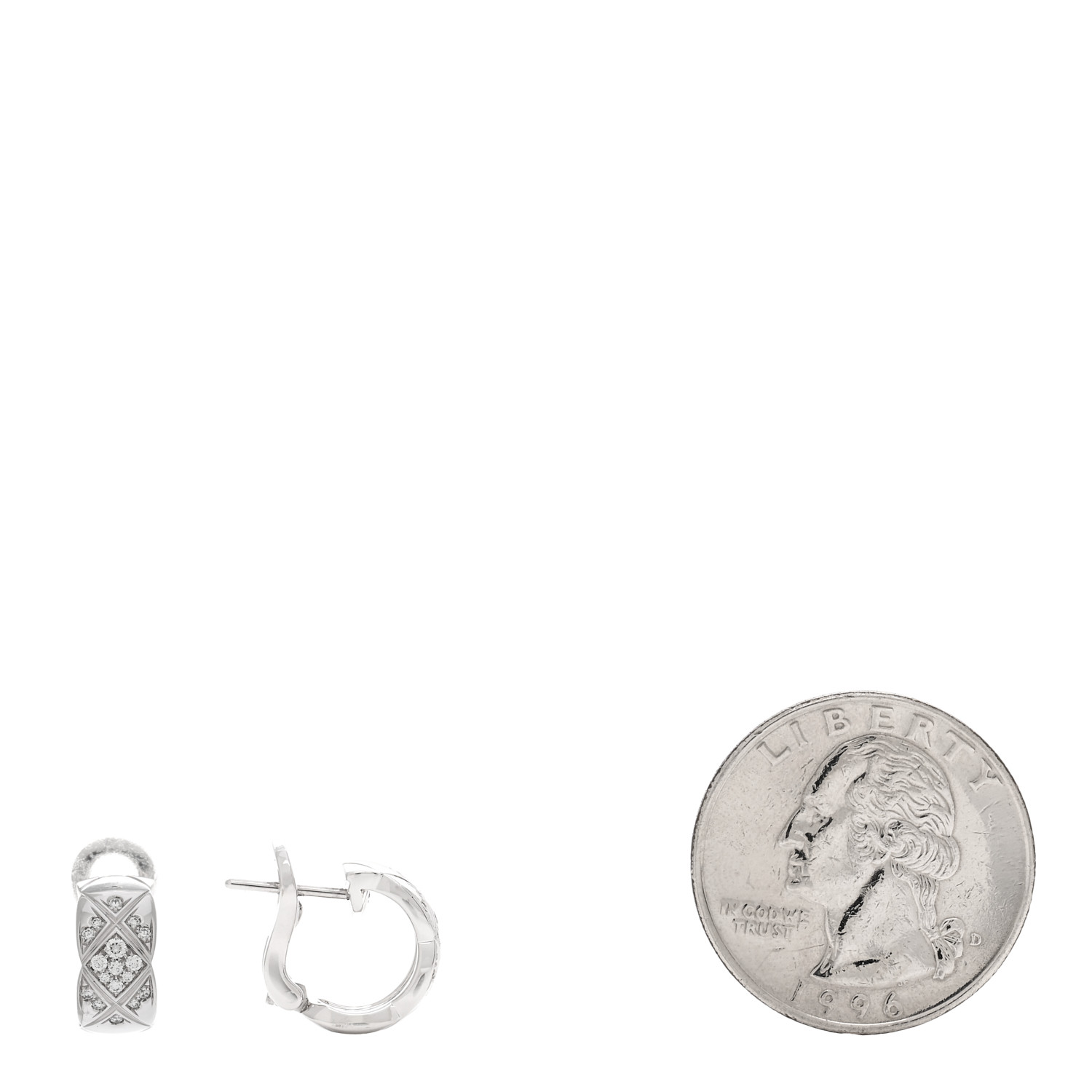 CHANEL 18K White Gold Diamond Coco Crush Wide Hoop Earrings