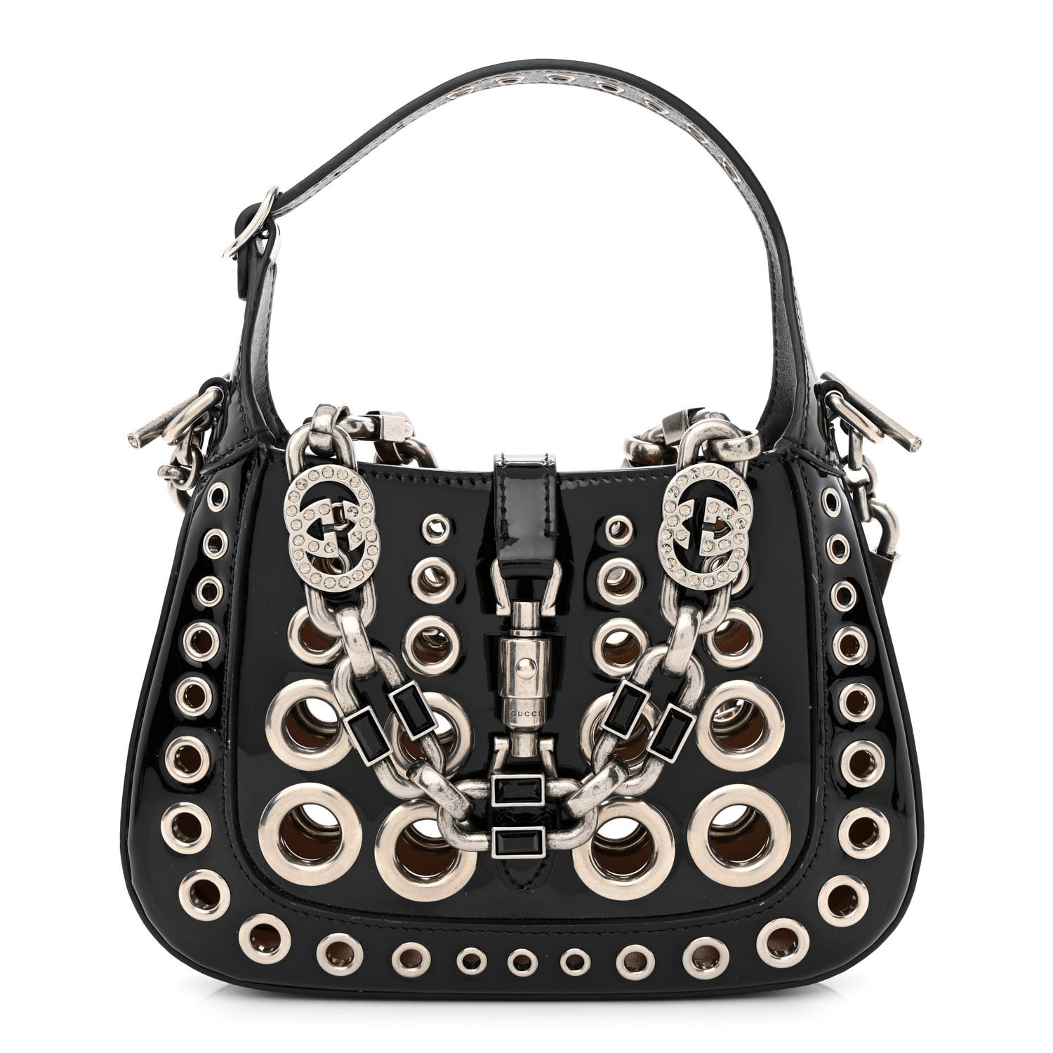 AGARISM✖️GADA GUCCI Patent Ha Ha Ha Mini Jackie 1961 Eyelet Hobo Black