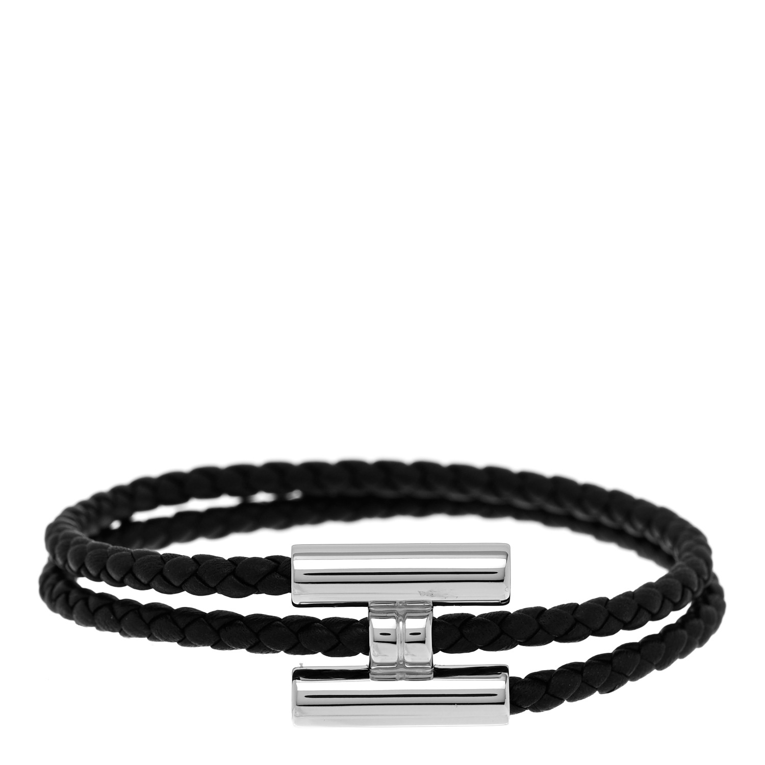 HERMES Swift Double Wrap Cord Tournis Tresse Bracelet Black