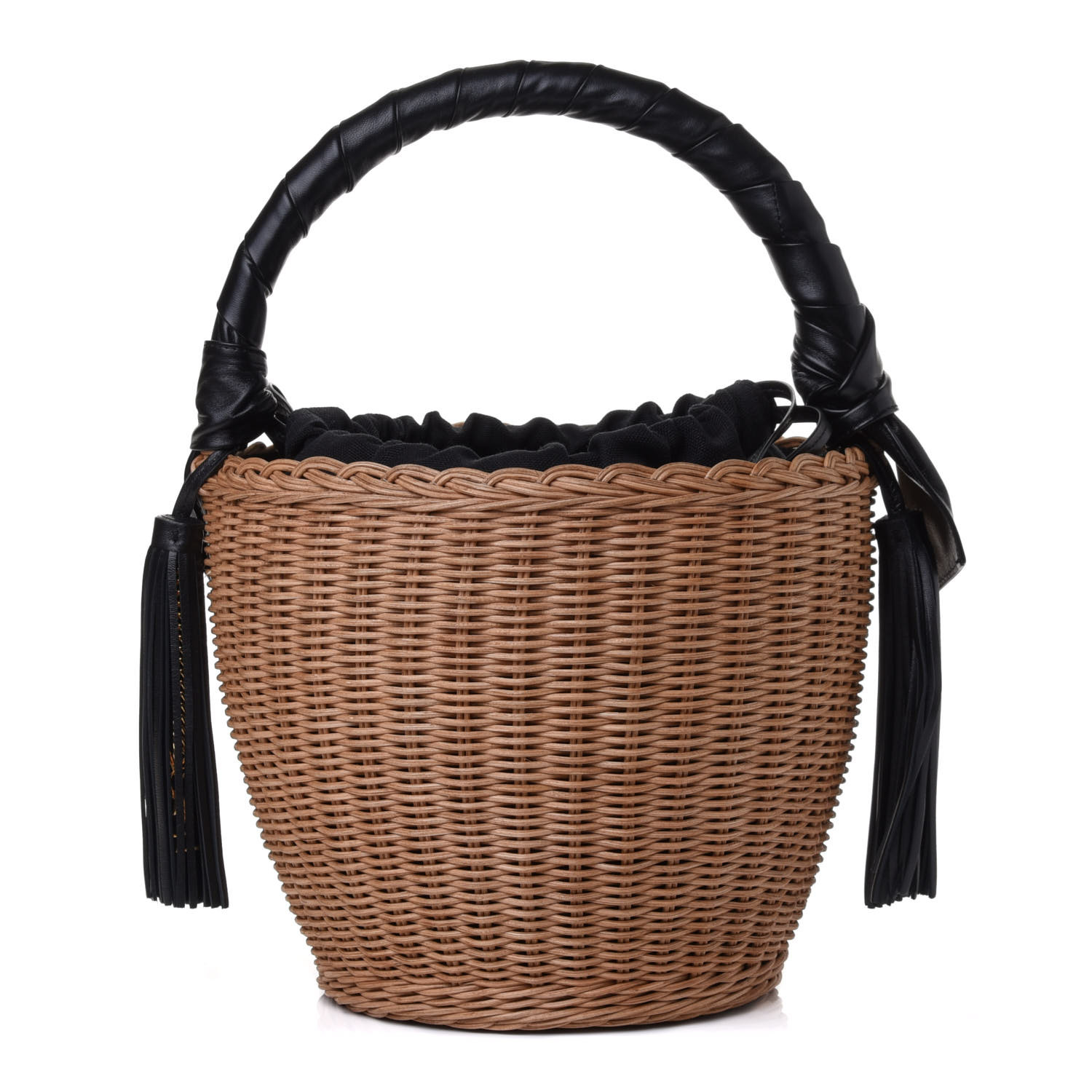 新品　未使用　SAINT LAURENT Panier ラウンド バッグ SAINT LAURENT Wicker Calfskin Panier Round Bag Brown 806280