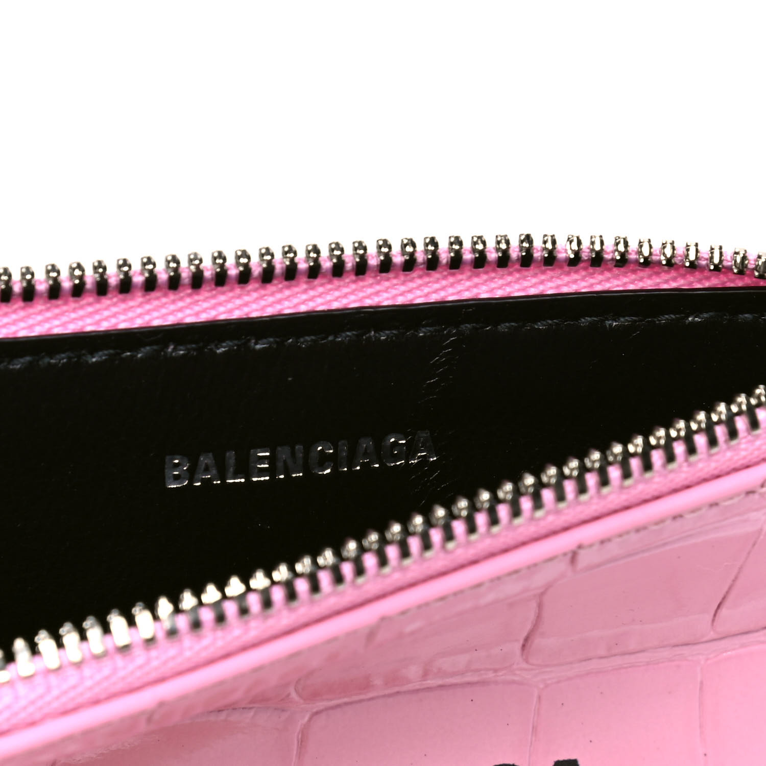 BALENCIAGA Shiny Calfskin Logo Crocodile Embossed Large Cash