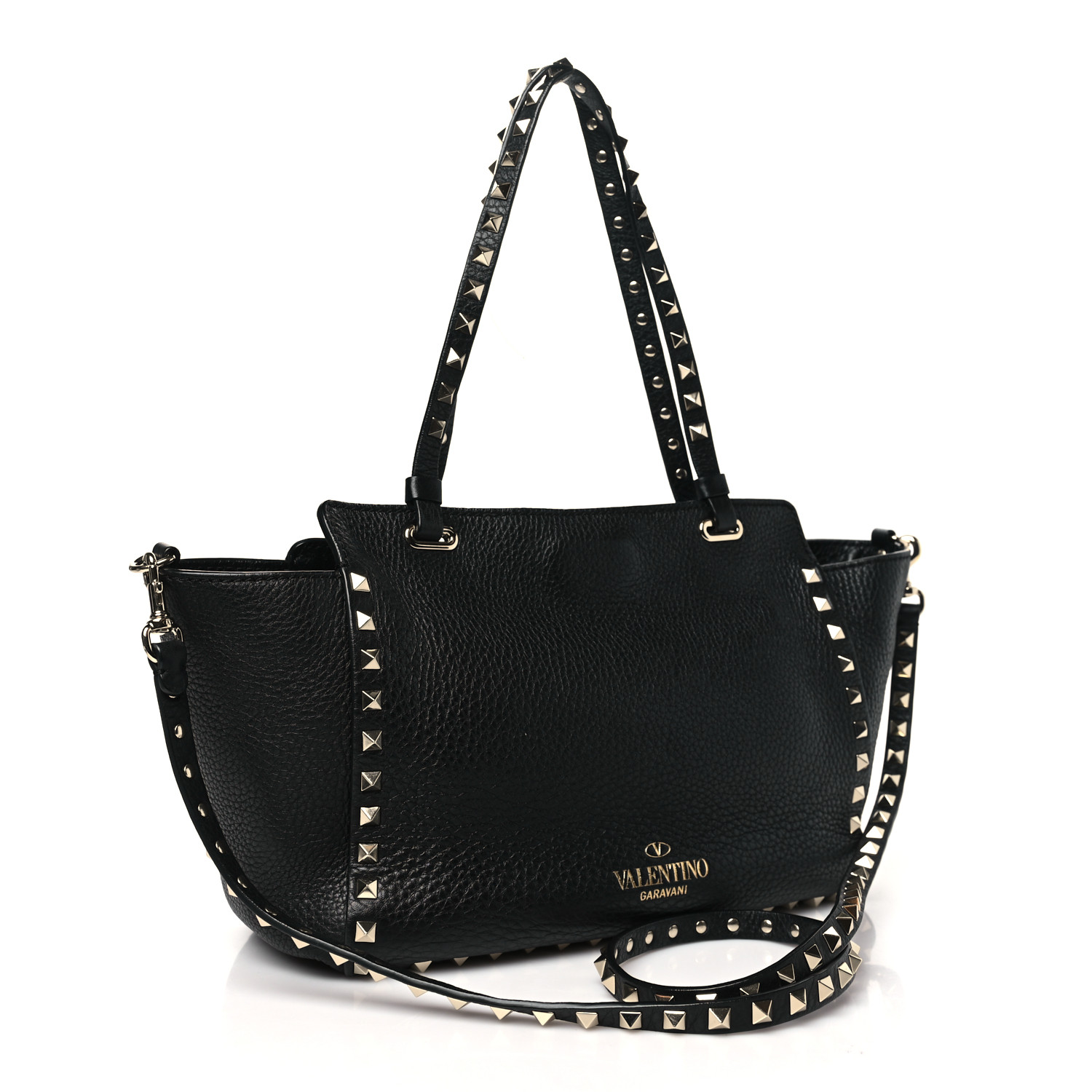 VALENTINO GARAVANI Pebbled Calfskin Small Rockstud Tote