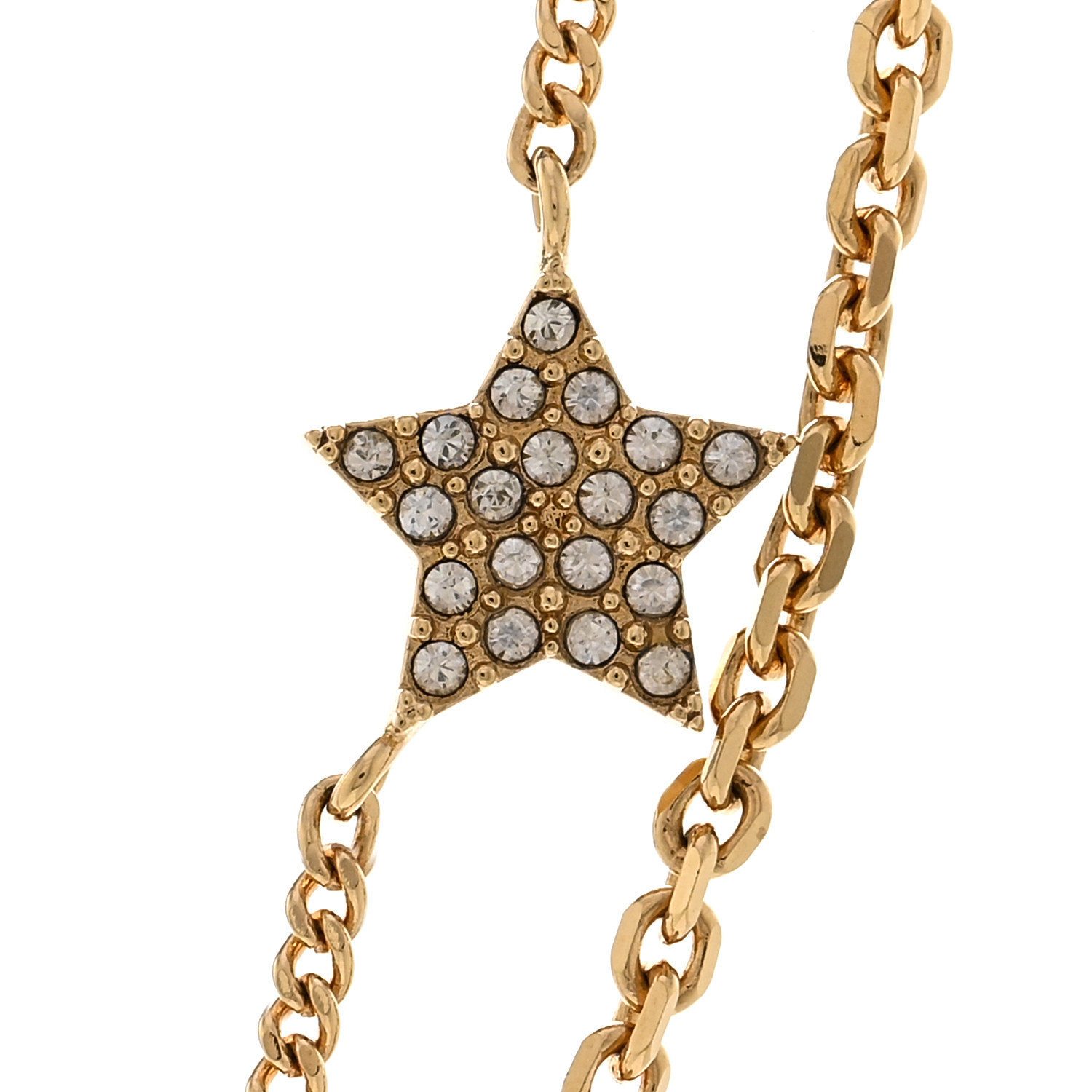 CHRISTIAN DIOR Metal Crystal Petit CD Double Necklace Gold