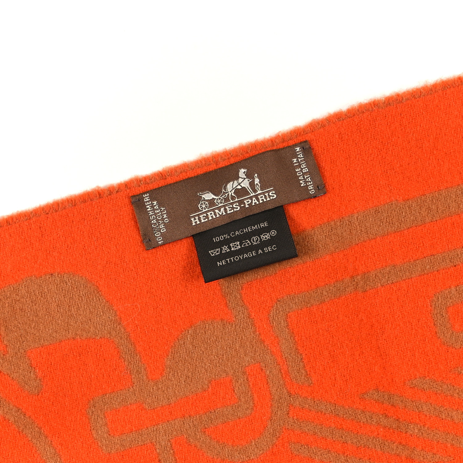 HERMES Cashmere Casaque Do Re Boucles Muffler Camel Orange