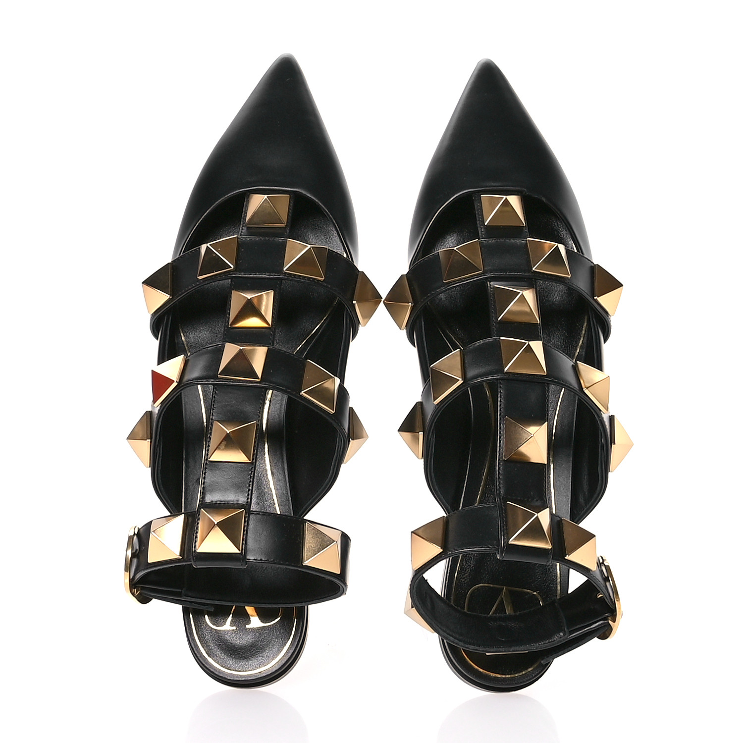 VALENTINO GARAVANI Calfskin Roman Stud Ankle Strap Flat
