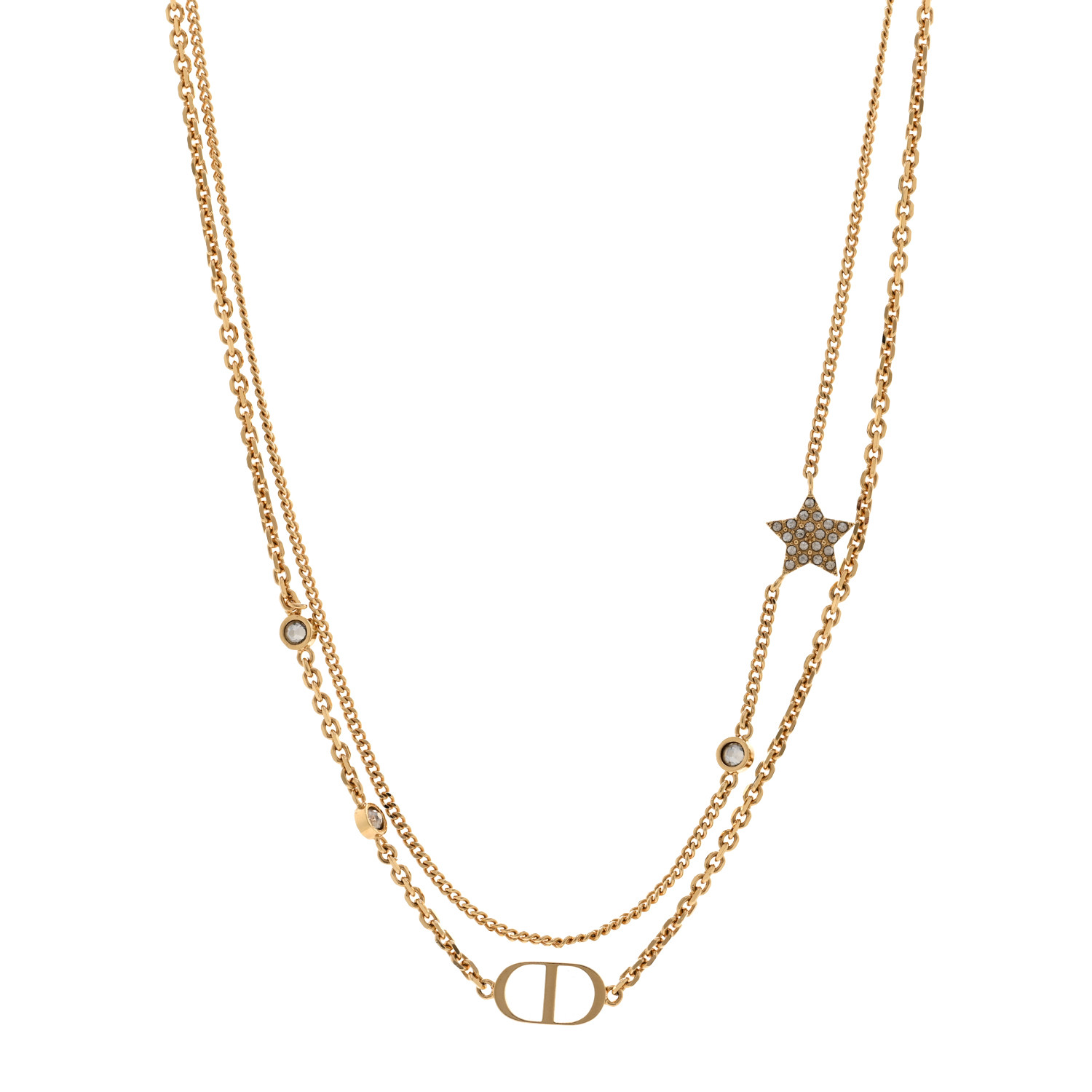 アクセサリー Dior PETIT CD DOUBLE NECKLACE Petit CD Double Necklace Gold-Finish Metal and White