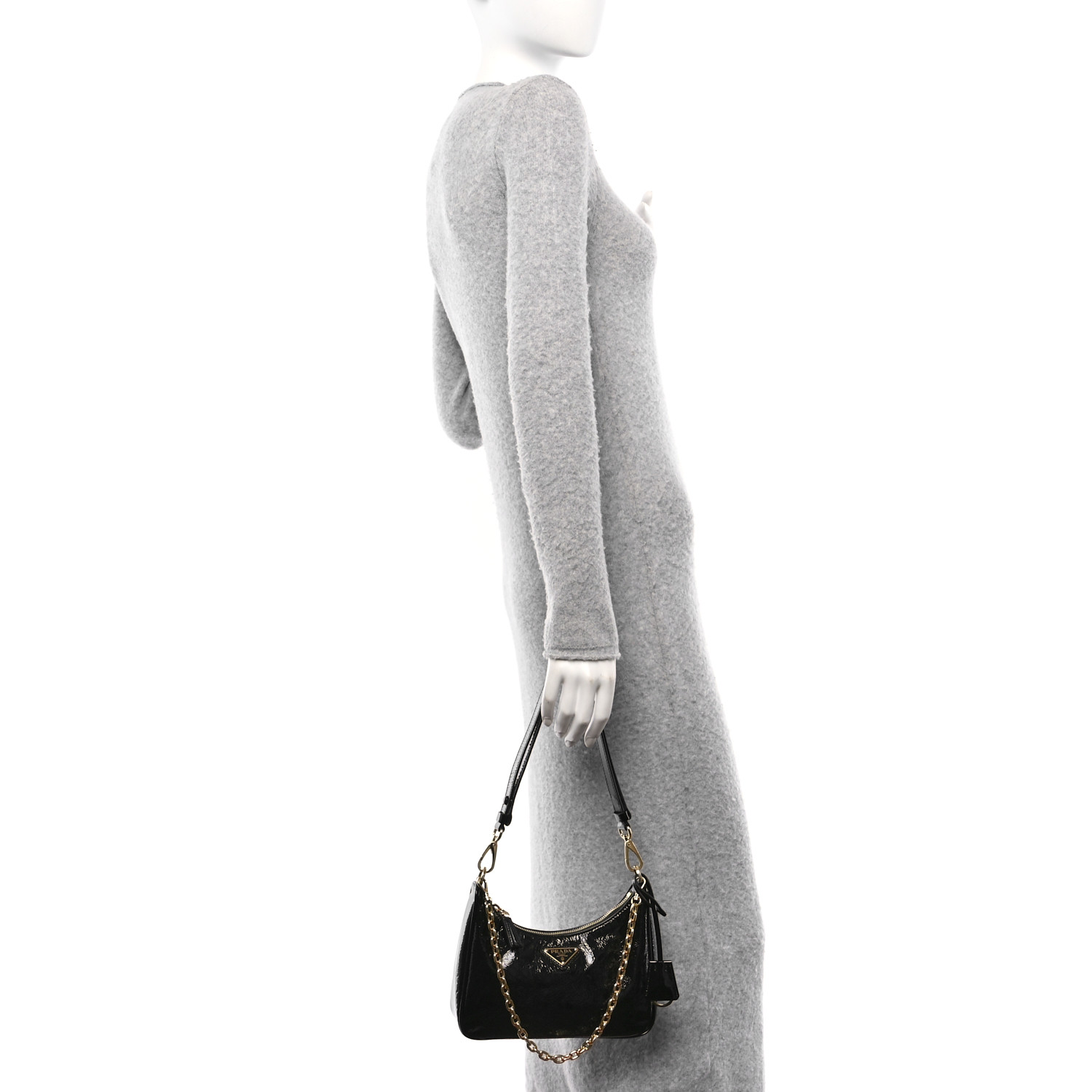 PRADA Patent Naplak Re-Edition Mini Shoulder Bag Black