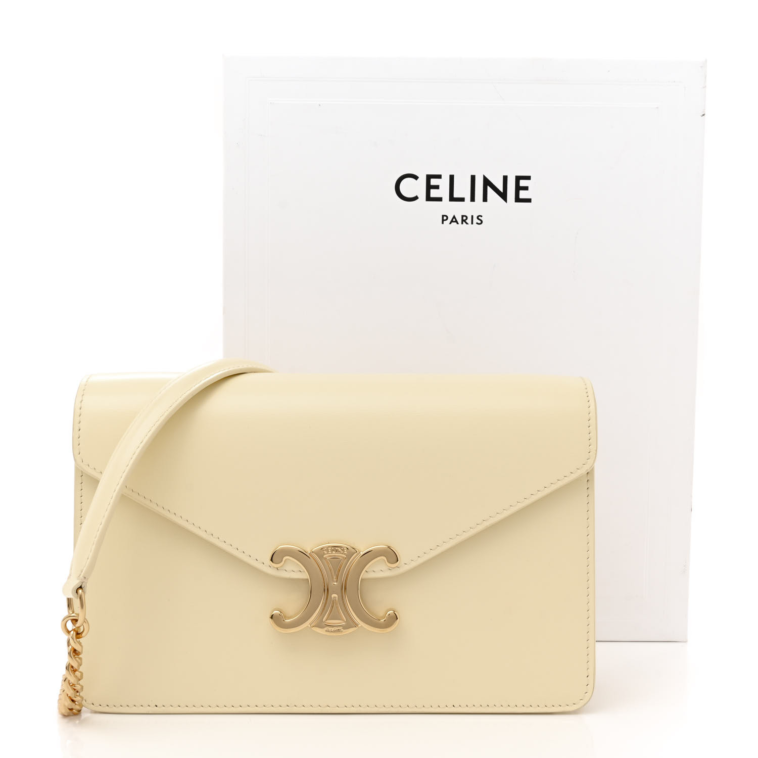 ショルダーバッグ・ポシェット Celine Celine Wallet On Chain Triomphe Shiny Calfskin Sunlig CELINE Shiny Calfskin Triomphe Margo Wallet on Chain