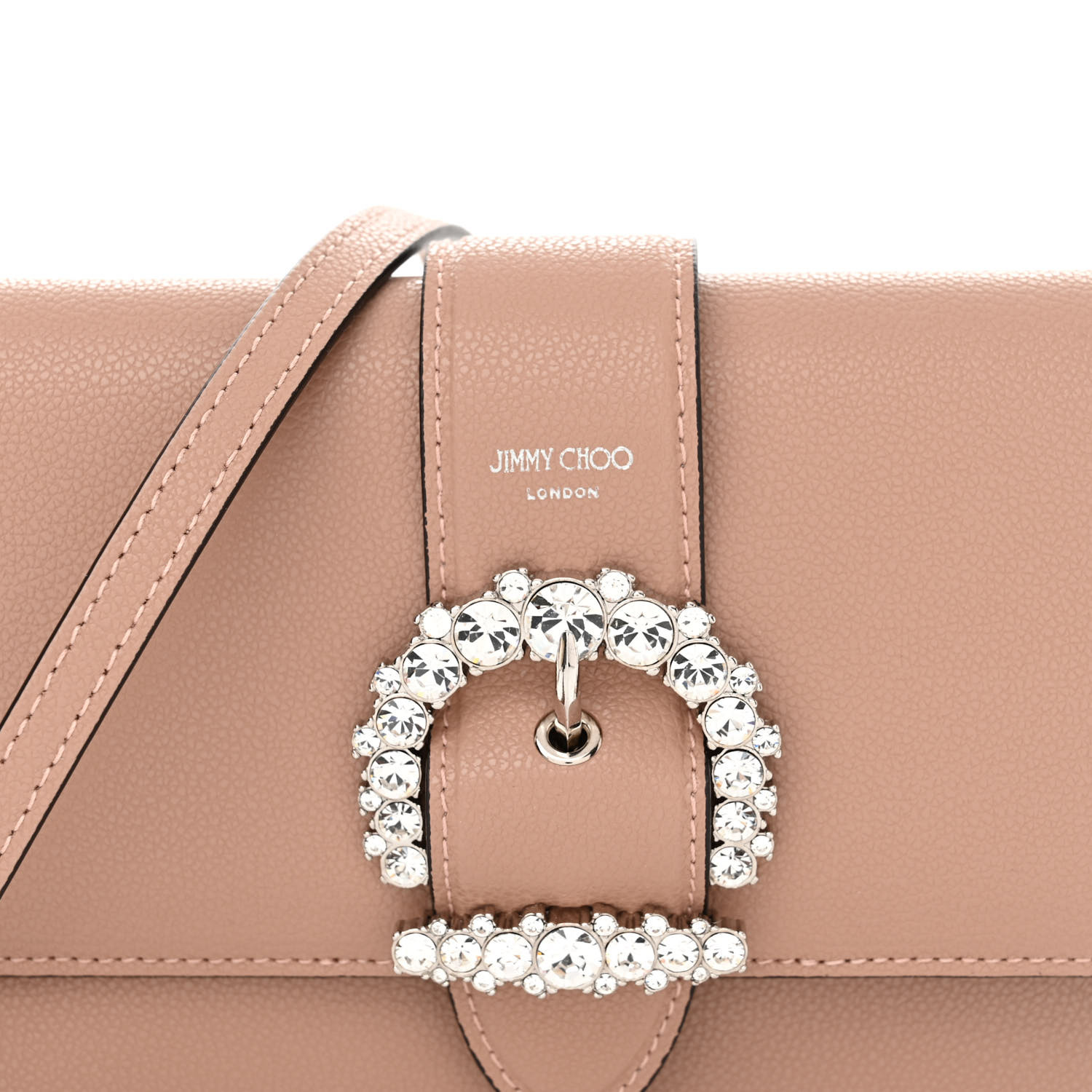 JIMMY CHOO Grainy Calfskin Crystal Cheri Wallet On Chain Bag