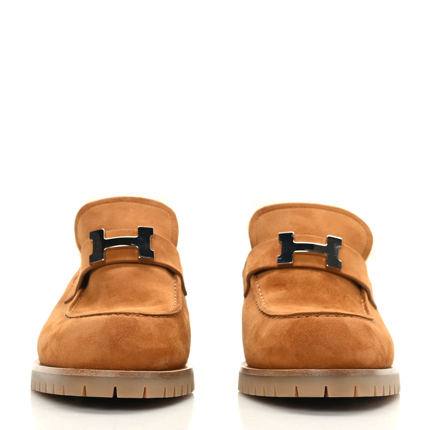 HERMES Suede Goatskin Woolskin Flore 60 Mules 39 Brun
