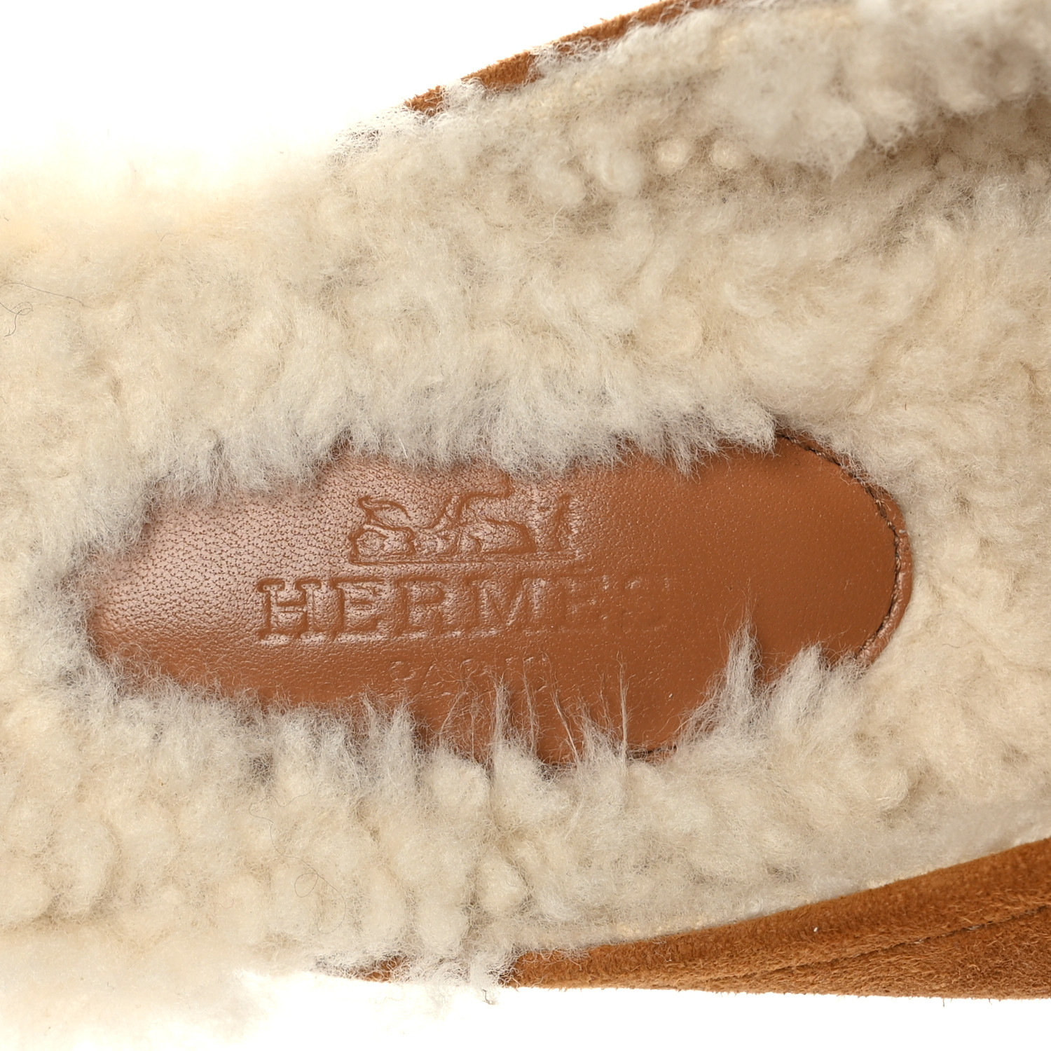 HERMES Suede Goatskin Woolskin Flore 60 Mules 39 Brun