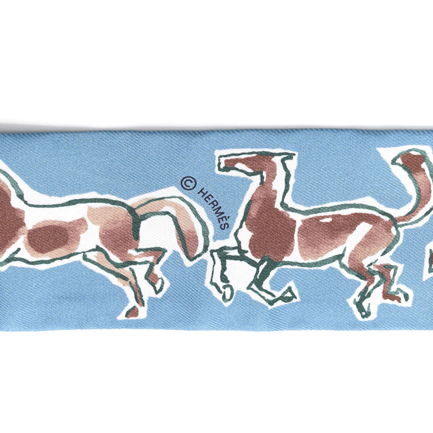 HERMES Silk Chevaux En Liberte Twilly Bleu Glacier Beige