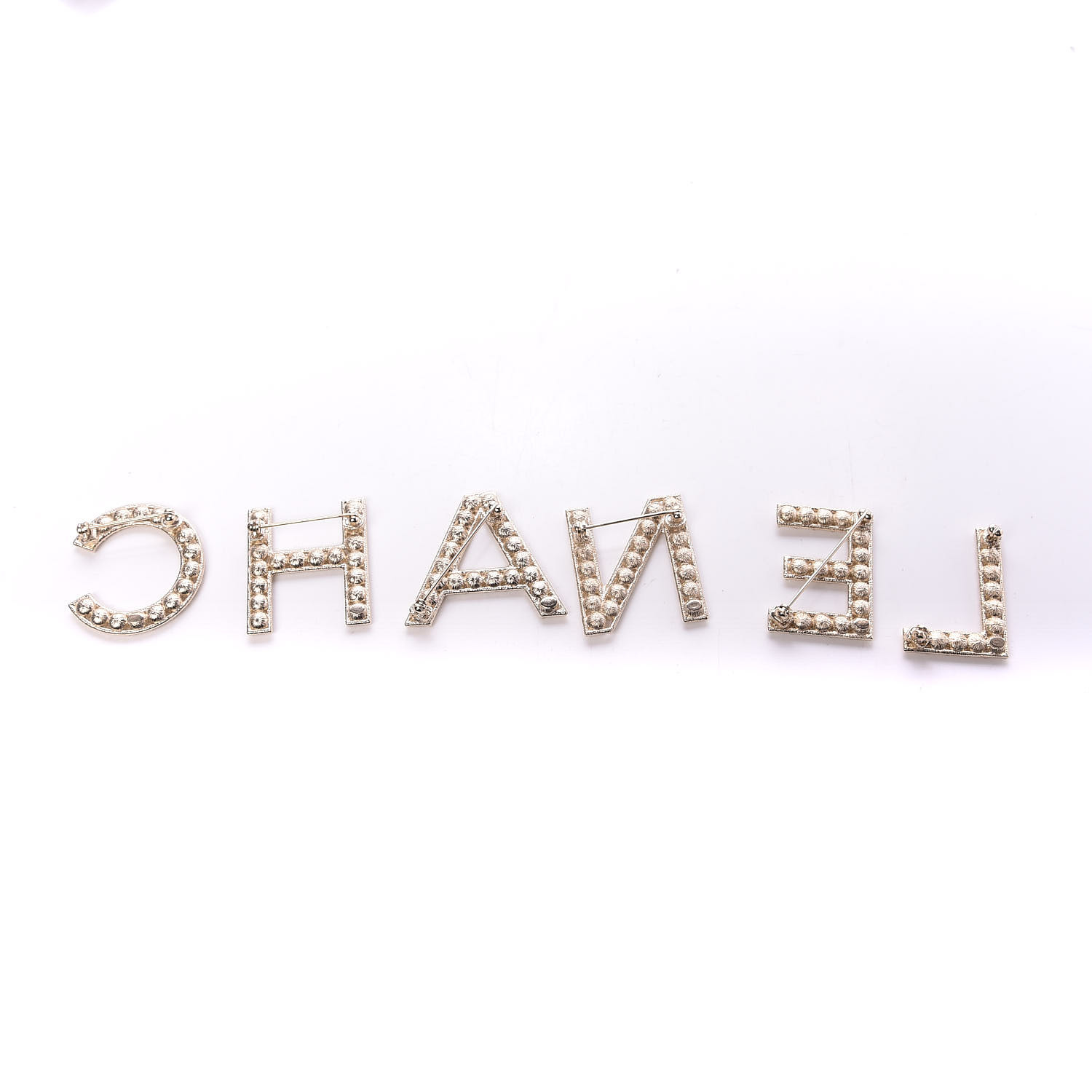 CHANEL Crystal Cha-Nel Logo Brooch Set Gold 680686