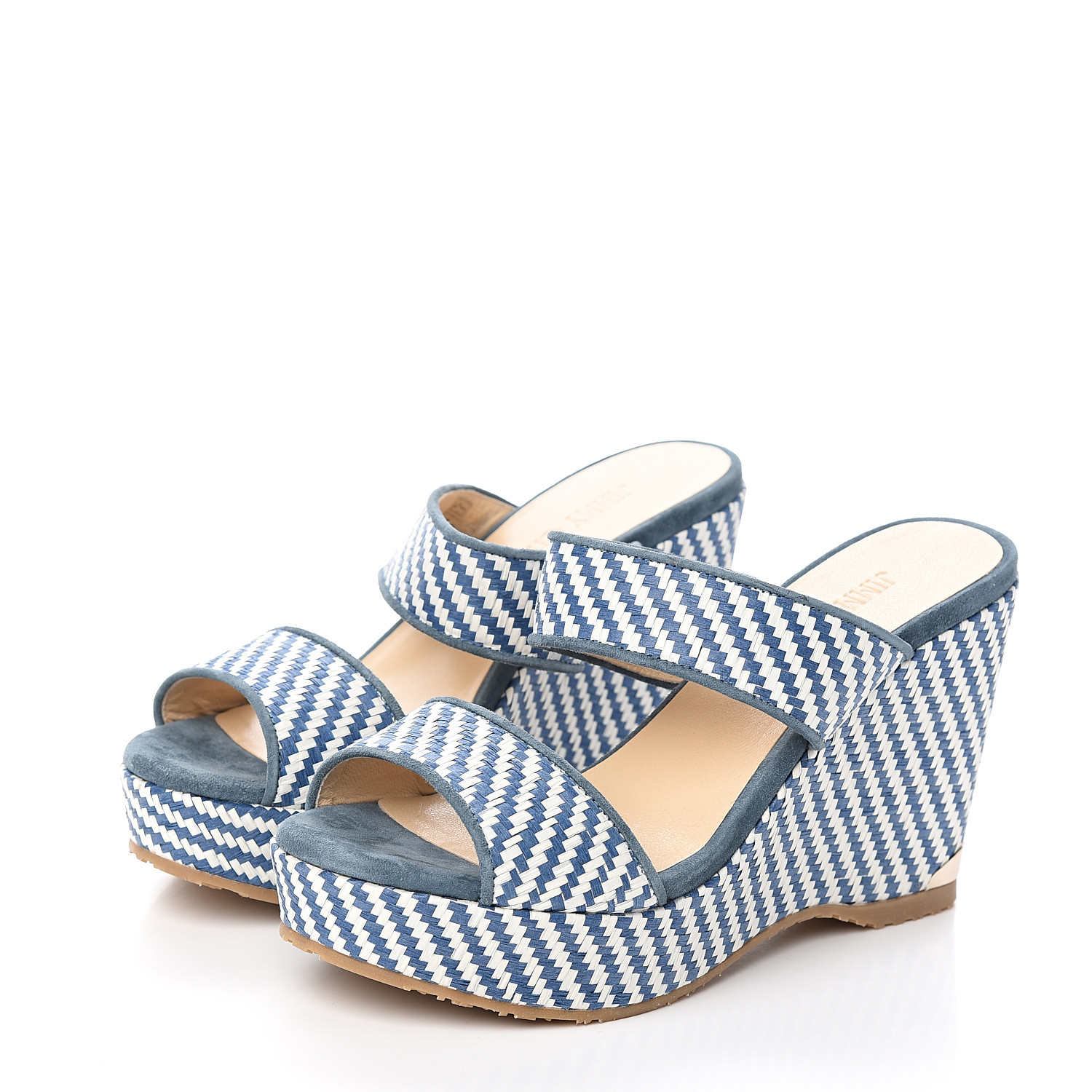 JIMMY CHOO Woven Raffia Stripe Parker Wedge Sandals 36.5