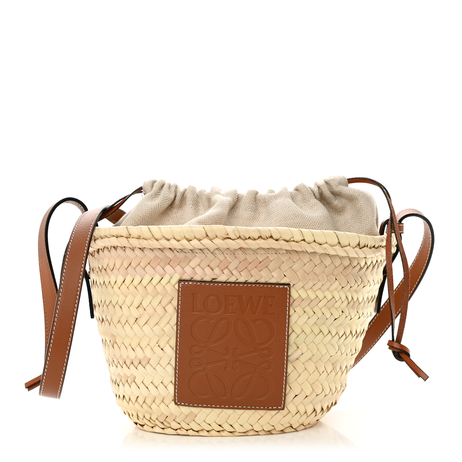LOEWE Leaf Palm Calfskin Mini Drawstring Bucket Bag Natural