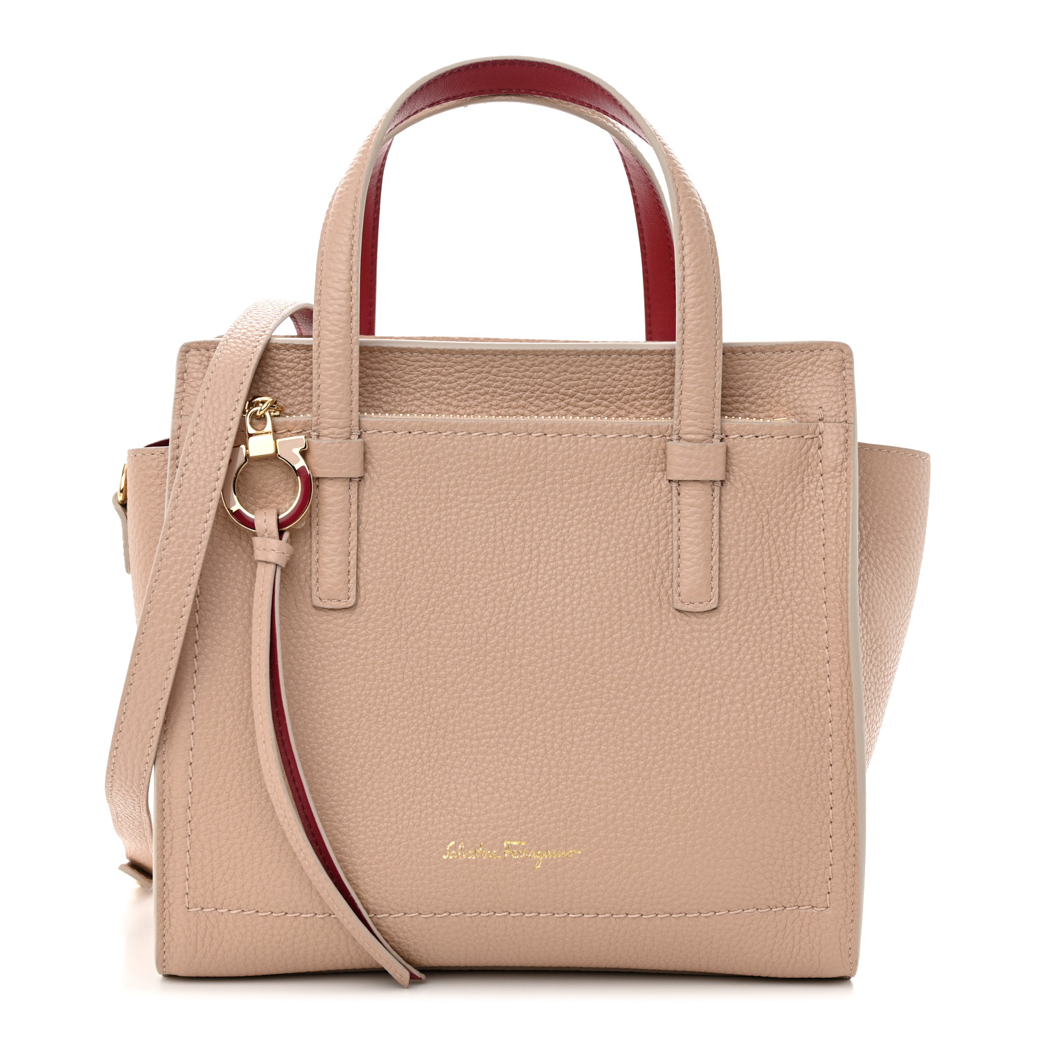 SALVATORE FERRAGAMO Grained Calfskin Double Handle Small Amy