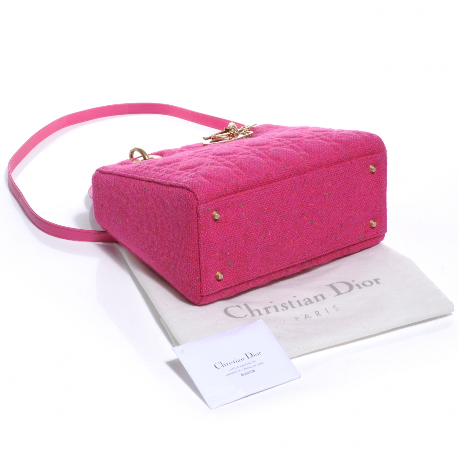 Dior★Dior Medium Tweed Cannage Lady Dior Pink CHRISTIAN DIOR Tweed Cannage Medium Lady Dior Pink 49480