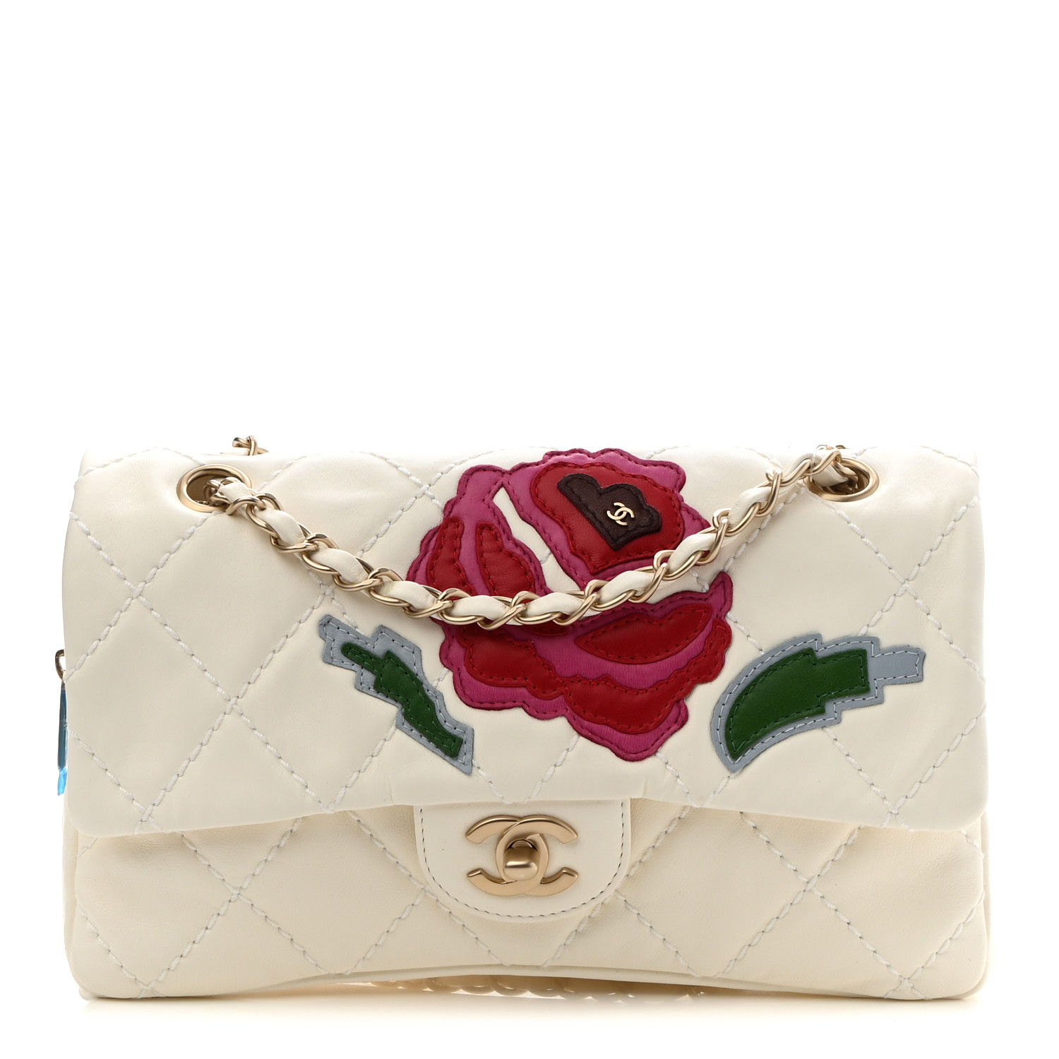 CHANEL Lambskin Quilted Flower Patch Single Flap White