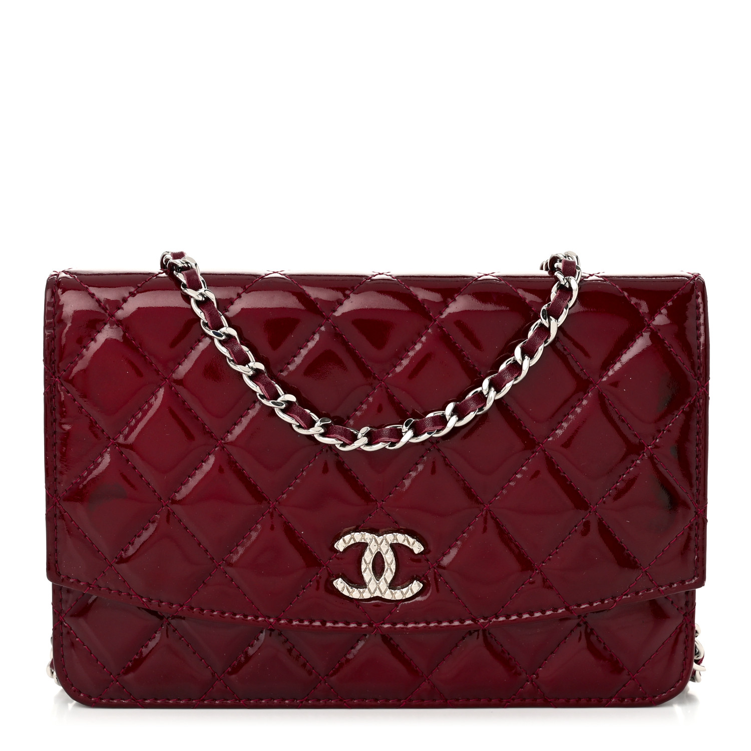 アクセサリー Back Channel, wallet chain CHANEL Patent Quilted Brilliant Wallet On Chain WOC Dark