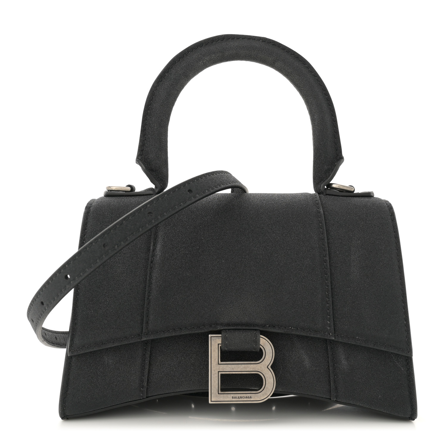 ●送料込●BALENCIAGA●HOURGLASS S グリッター トップハンドル BALENCIAGA Glitter Fabric Hourglass Top Handle Bag XS Black