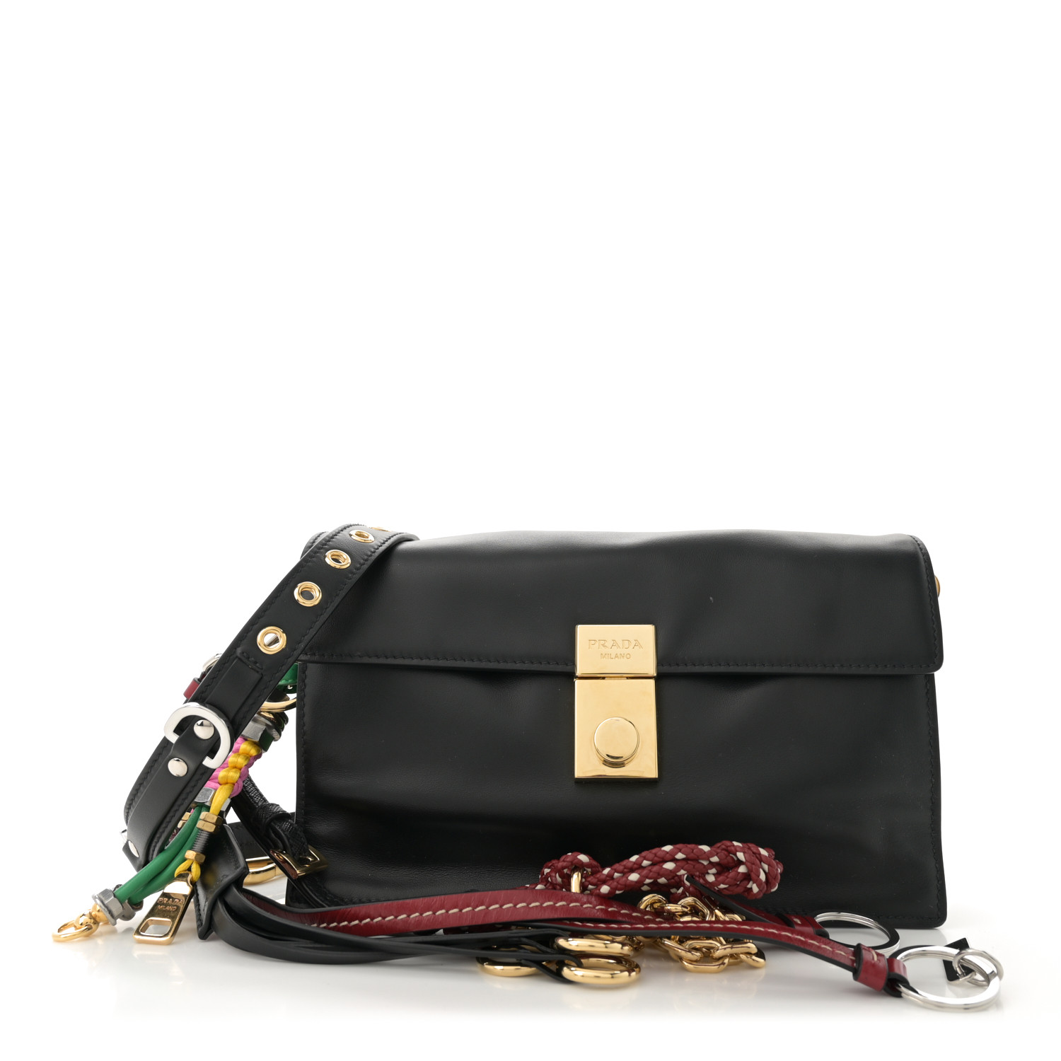 ppodda PRADA Calfskin Soft Sound Charms Shoulder Bag Black 1630664