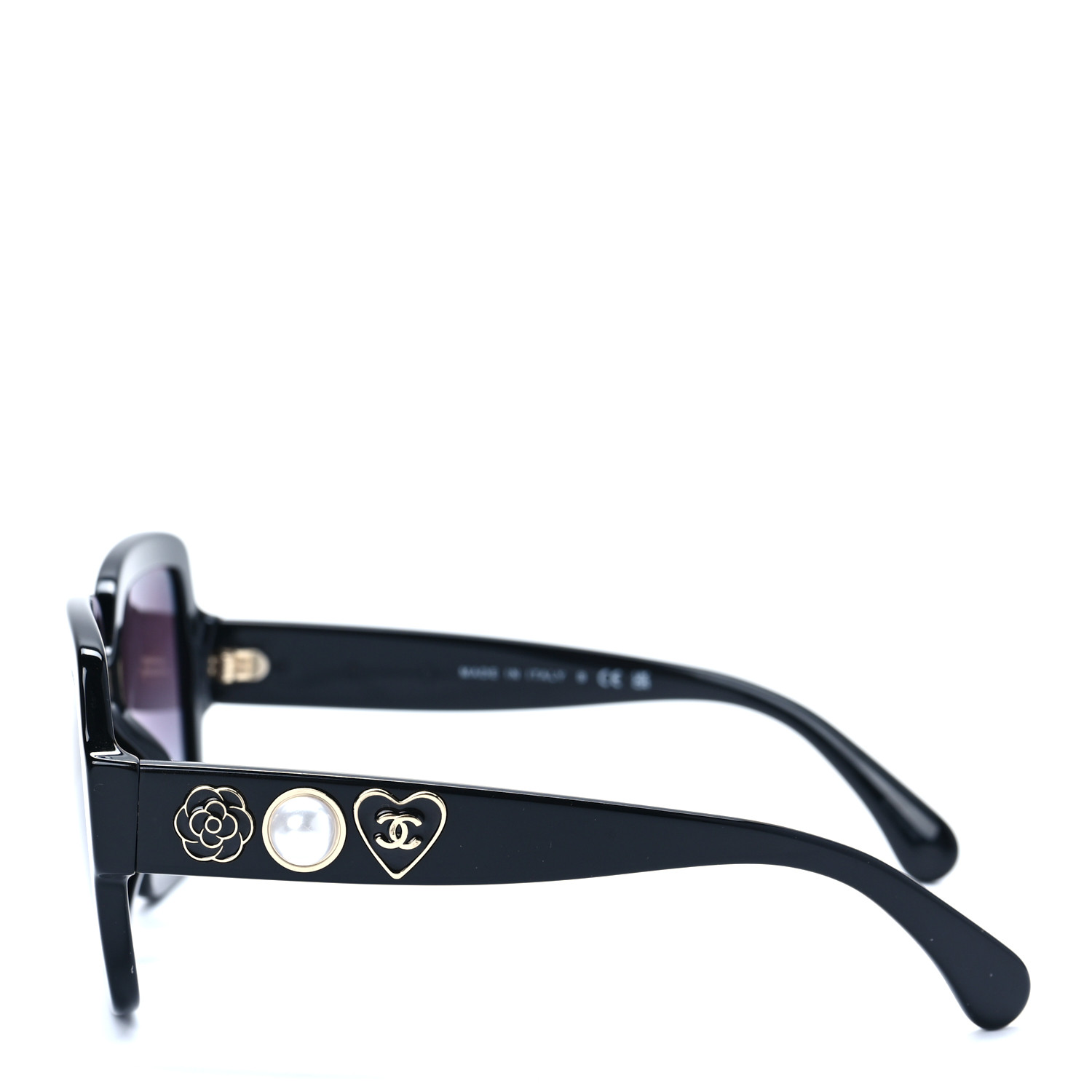 【あさ1204】　CHANEL CHANEL Acetate Charms Pearl Square Sunglasses 5479-A Black