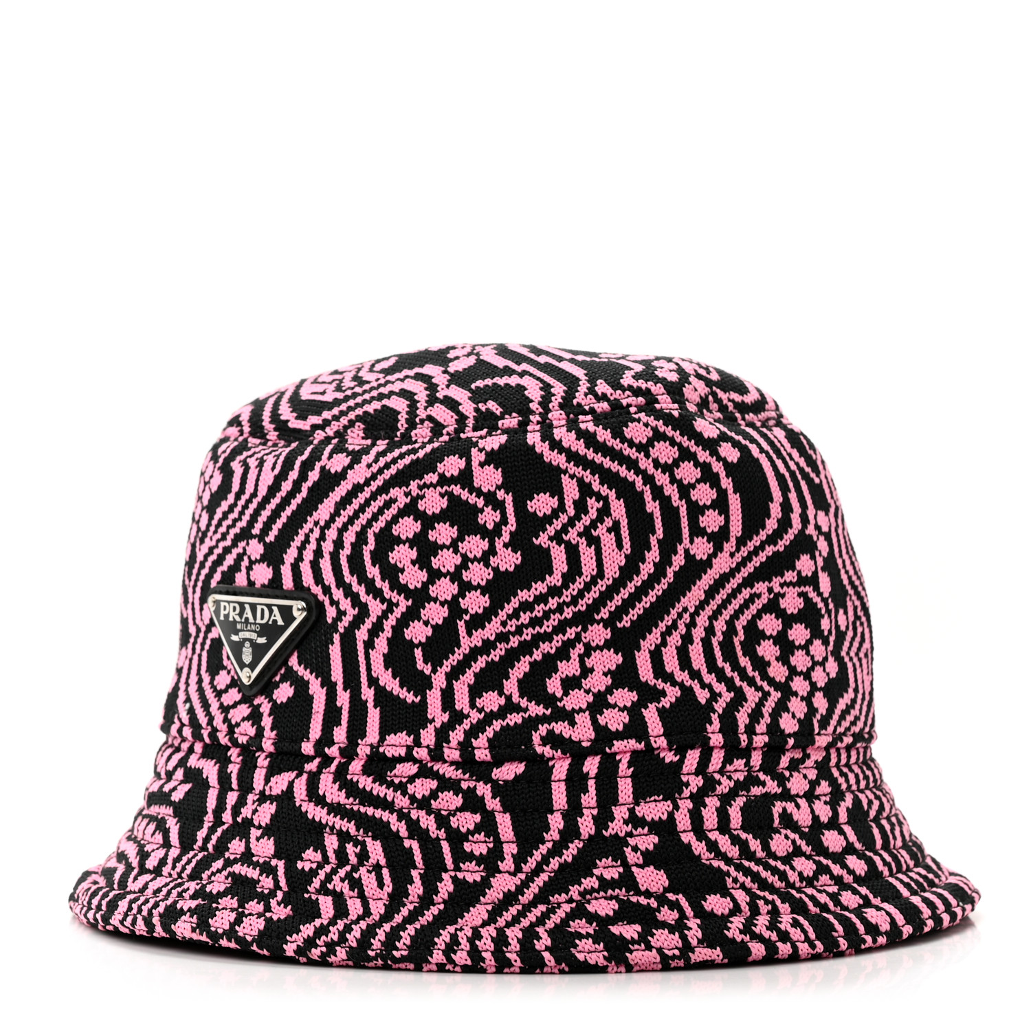 【イタリア製】PRADA Maglia Jacquard Bucket Hat PRADA Maglia Jacquard Metal Triangle Logo Womens Bucket Hat