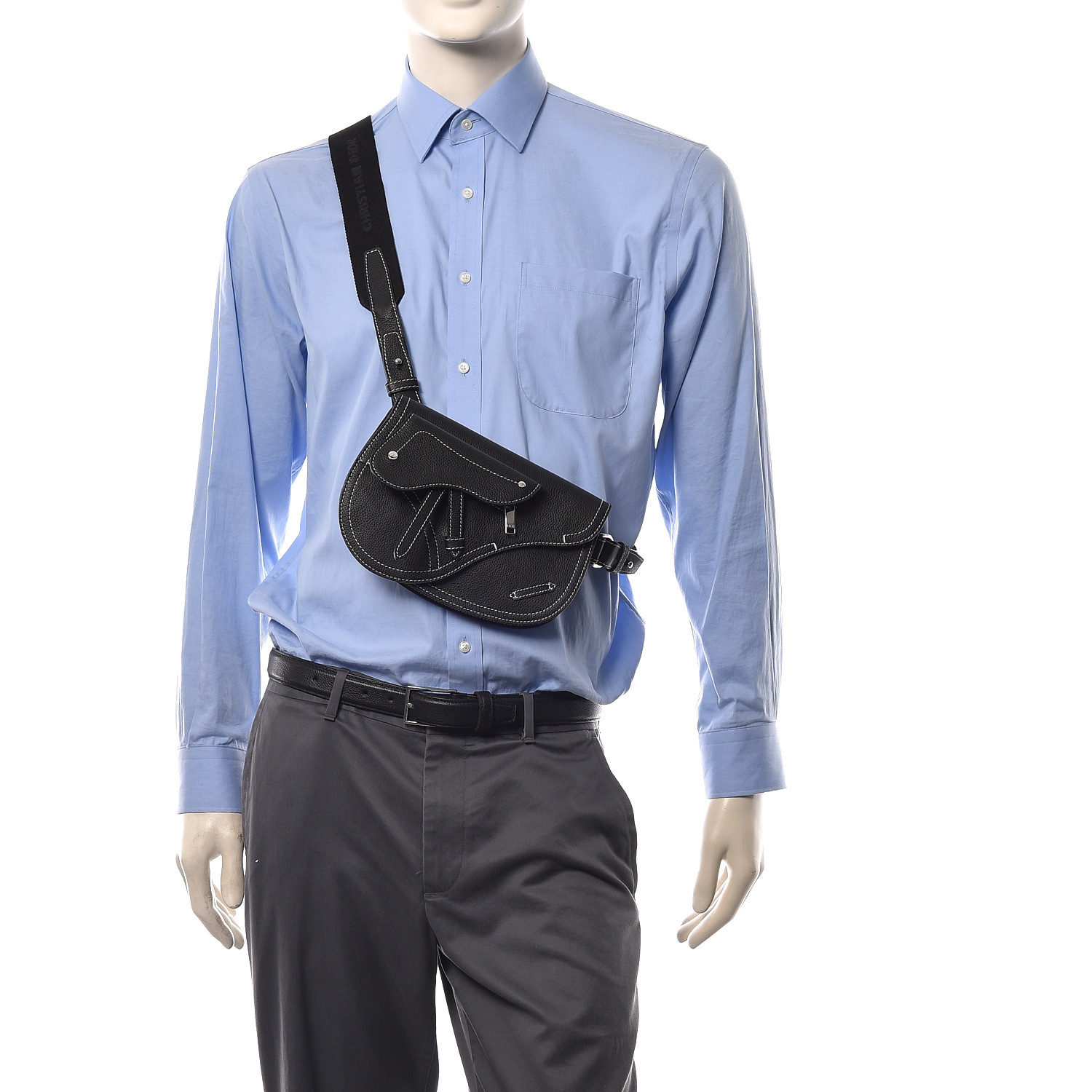 CHRISTIAN DIOR X KAWS Grained Calfskin Saddle Pouch Black