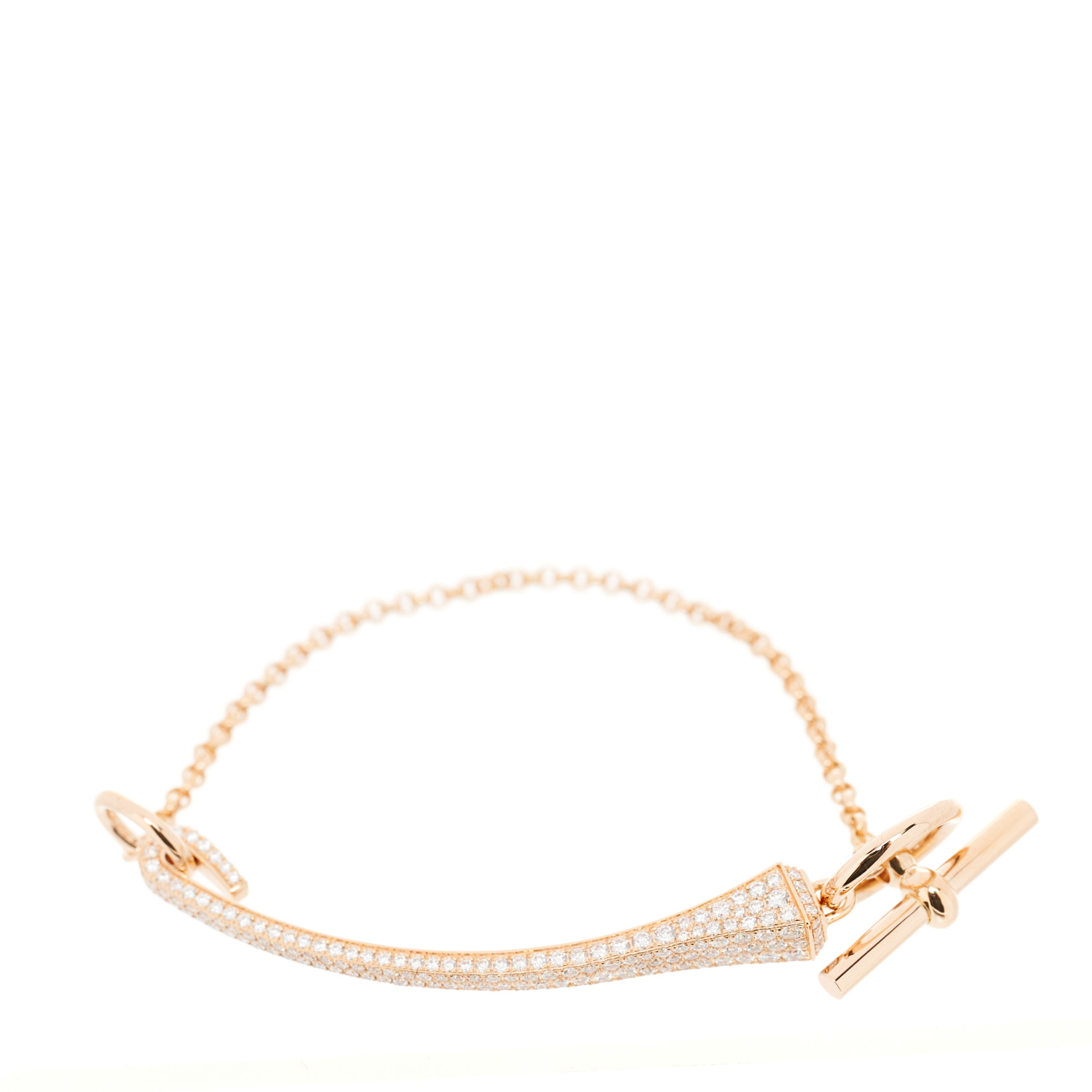 HERMES 18K Rose Gold Diamond Clou de Forge Bracelet XS