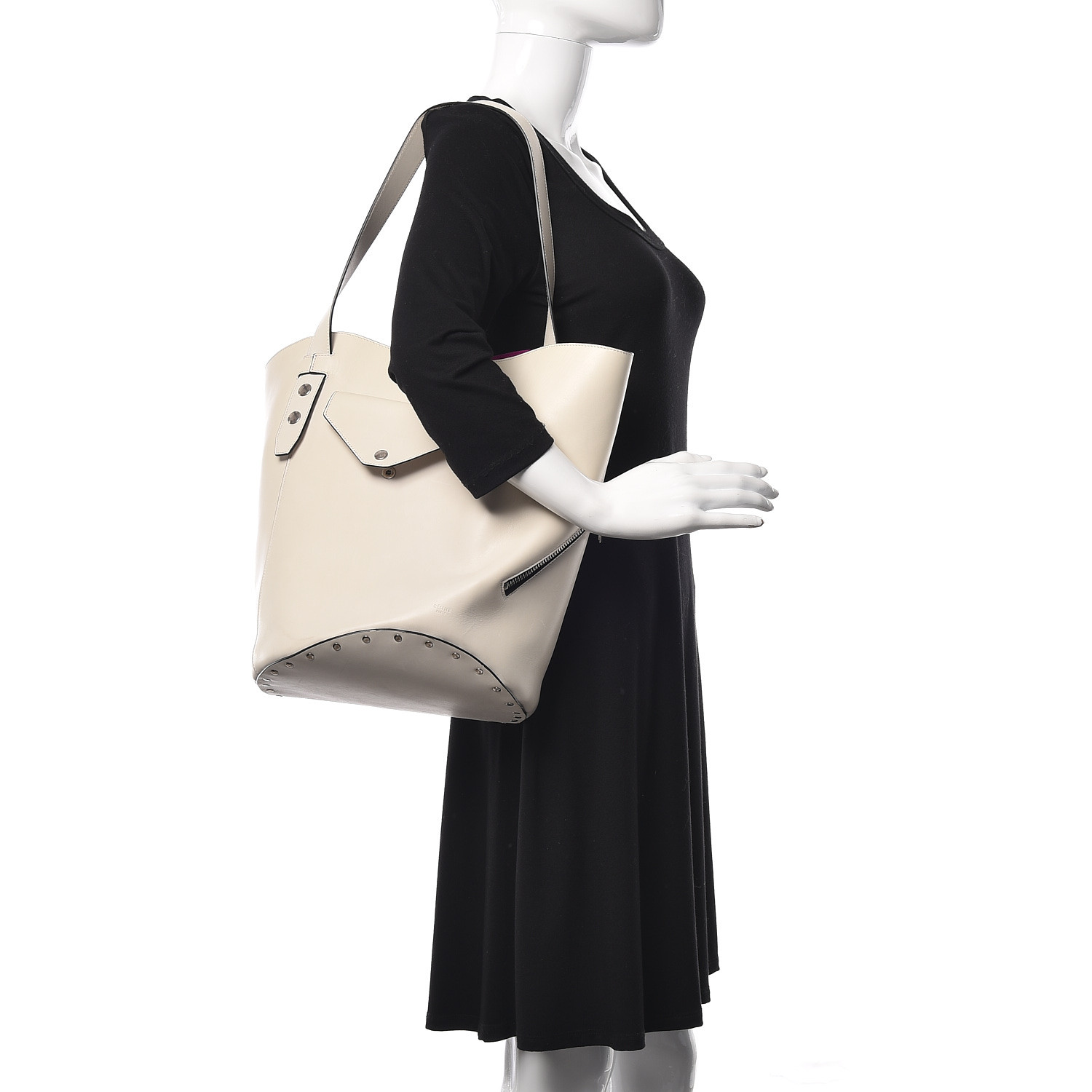 バッグ CELINE CELINE Natural Calfskin Biker Bucket Shoulder Bag White