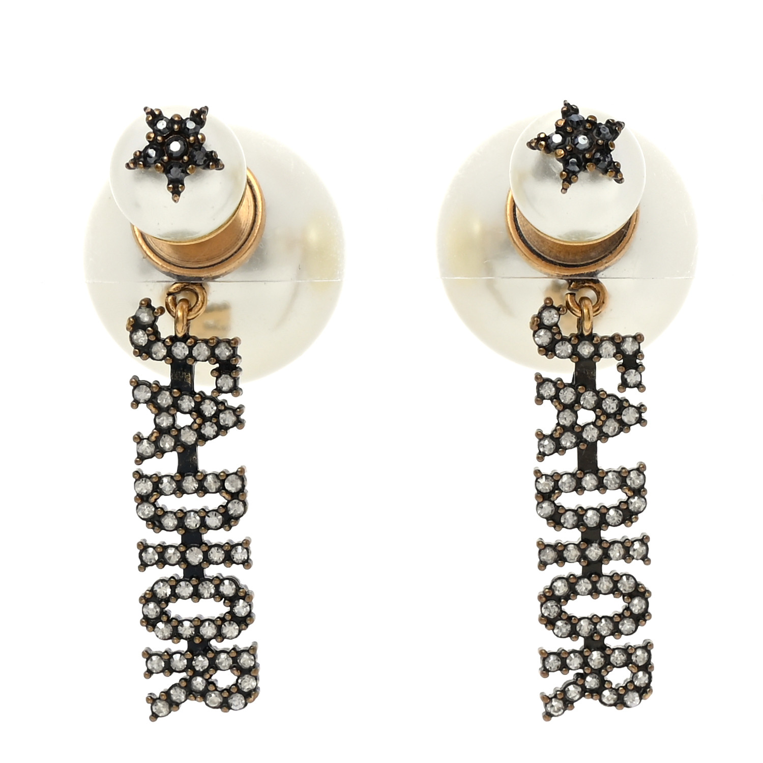 CHRISTIAN DIOR Pearl Crystal Dior Tribales Earrings Aged