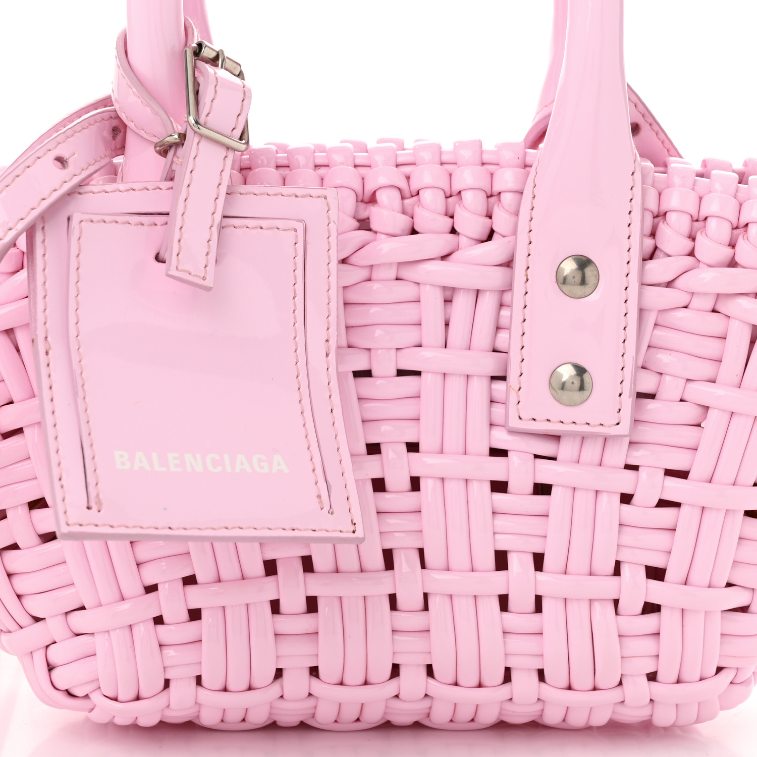 BALENCIAGA Faux Calfskin Braided Varnished XXS Bistro Basket