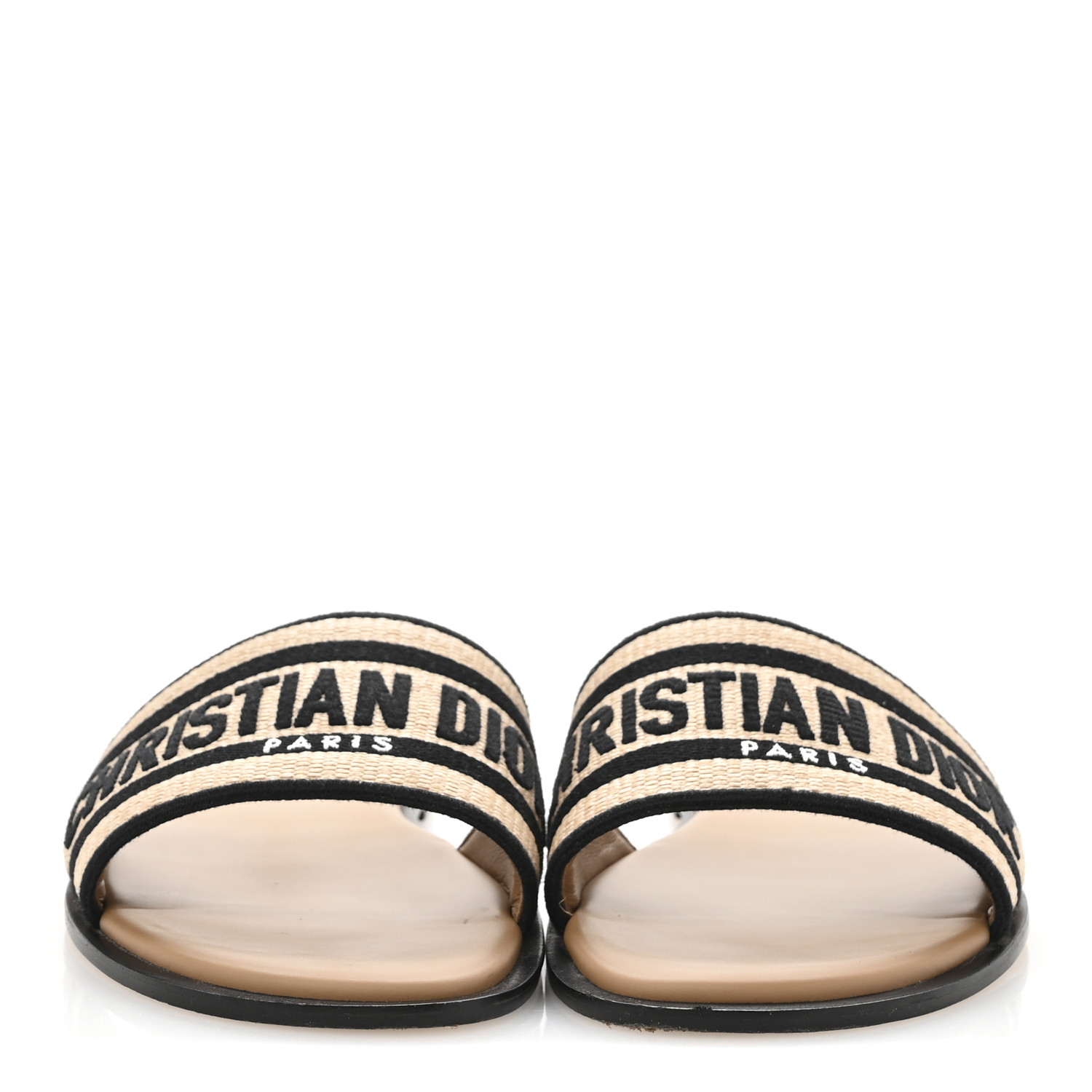 CHRISTIAN DIOR Straw Embroidered Dway Flat Slide Sandals 41
