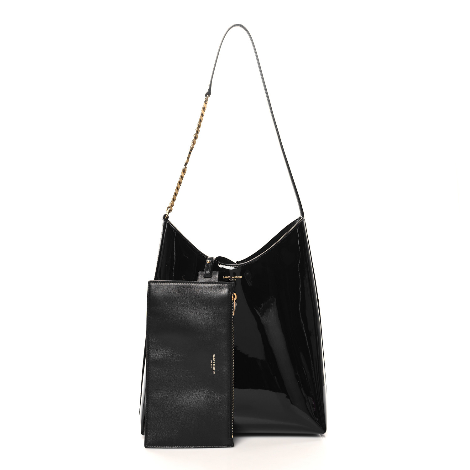 SAINT LAURENT Patent Calfskin Rendez-Vous Hobo Black 1691473