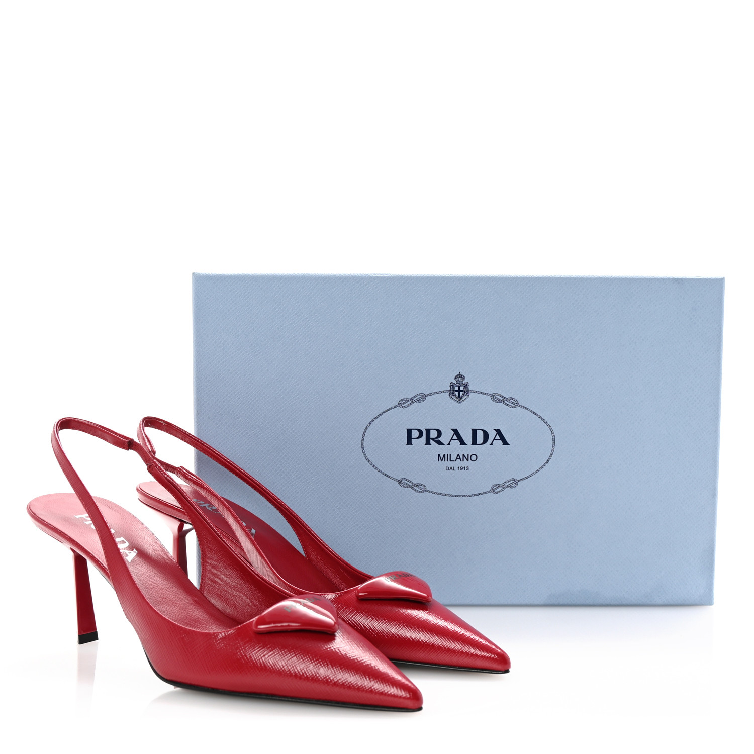 PRADA Vernice Saffiano Triangle Logo Pointed Toe 75mm