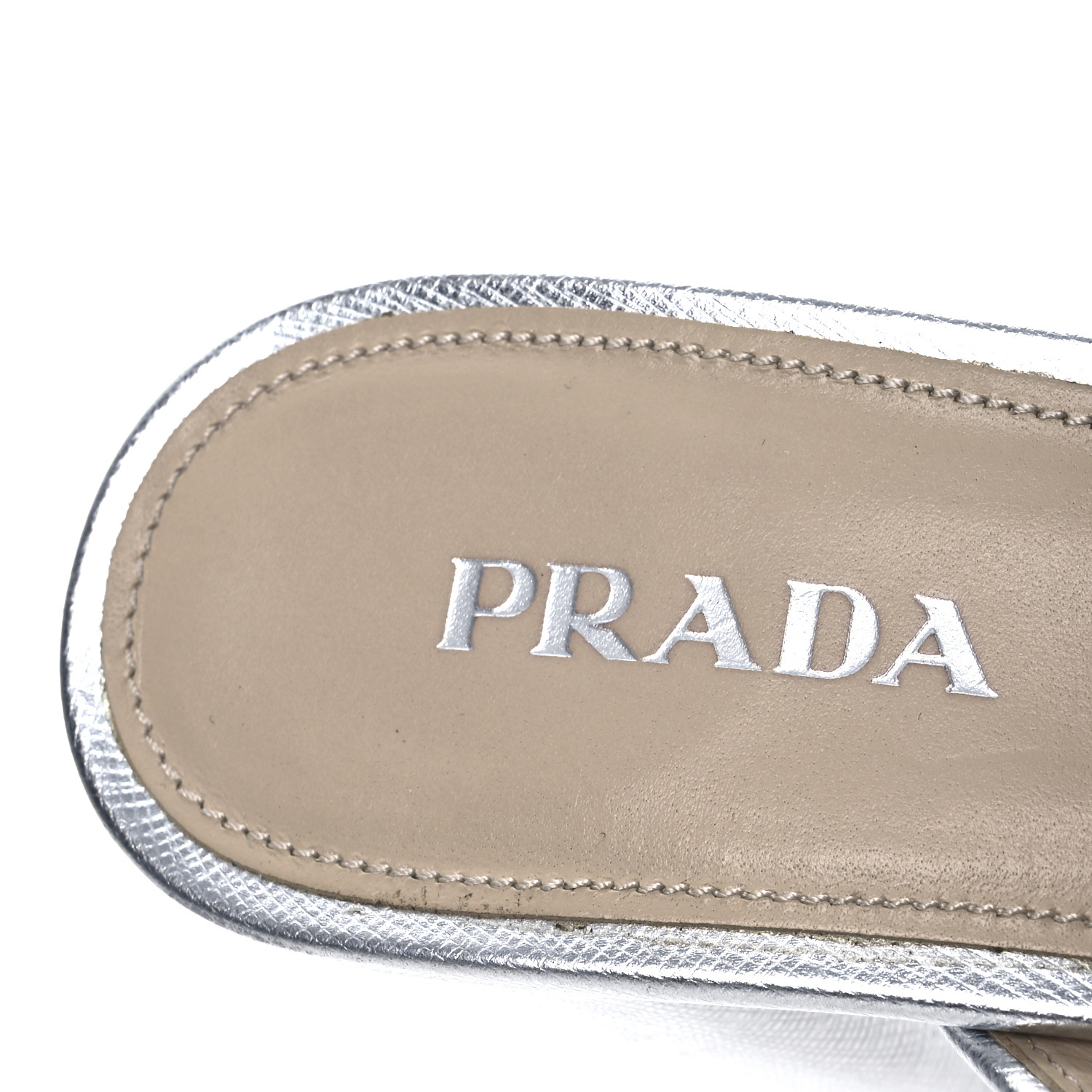 PRADA Metallic Saffiano Crisscross Platform Sandals 41