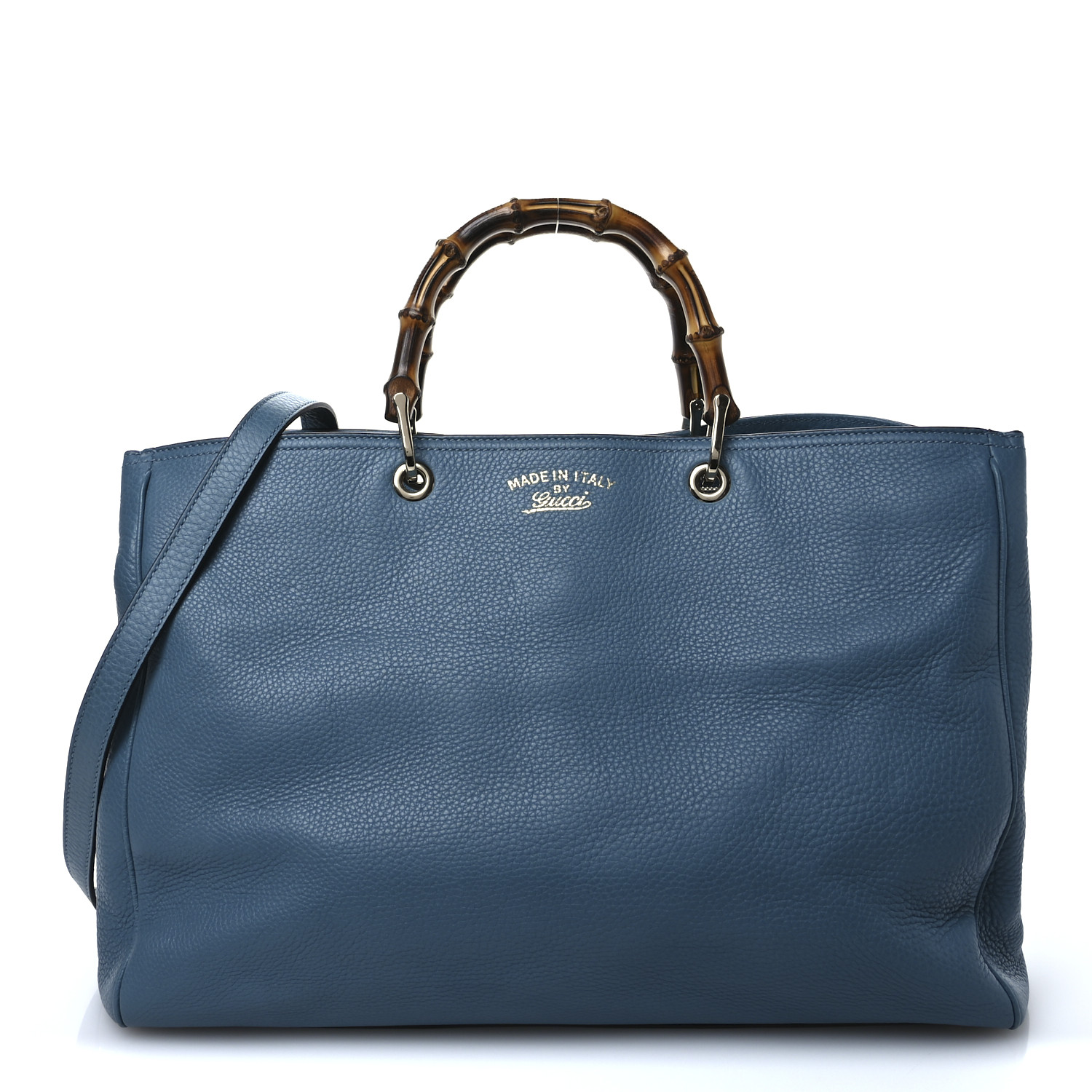 【GUCCI】BAMBOO SHOPPER ブルー GUCCI Pebbled Calfskin Large Bamboo Shopper Tote Light Blue