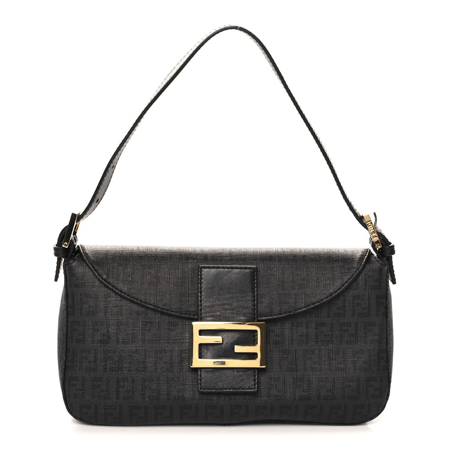FENDI Zucchino Spalmati Vitello Forever Baguette Black