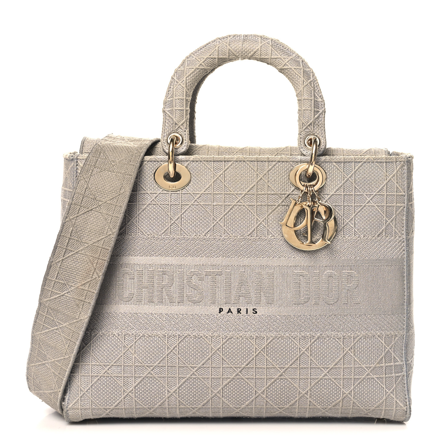CHRISTIAN DIOR Canvas Embroidered Cannage Lady D-Lite Gray