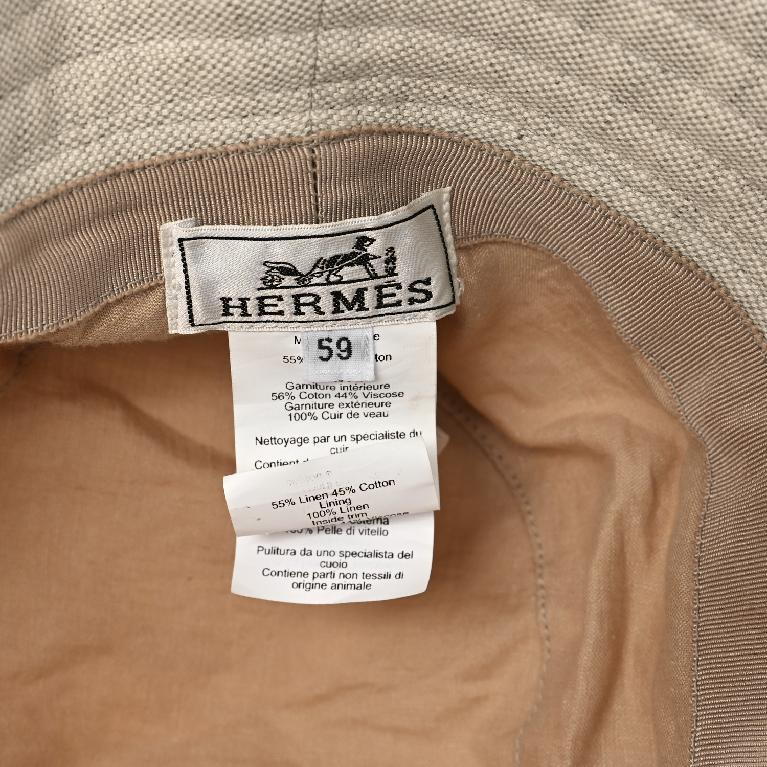 HERMES Cotton Linen Bucket Hat 59 Beige 1690789 | FASHIONPHILE