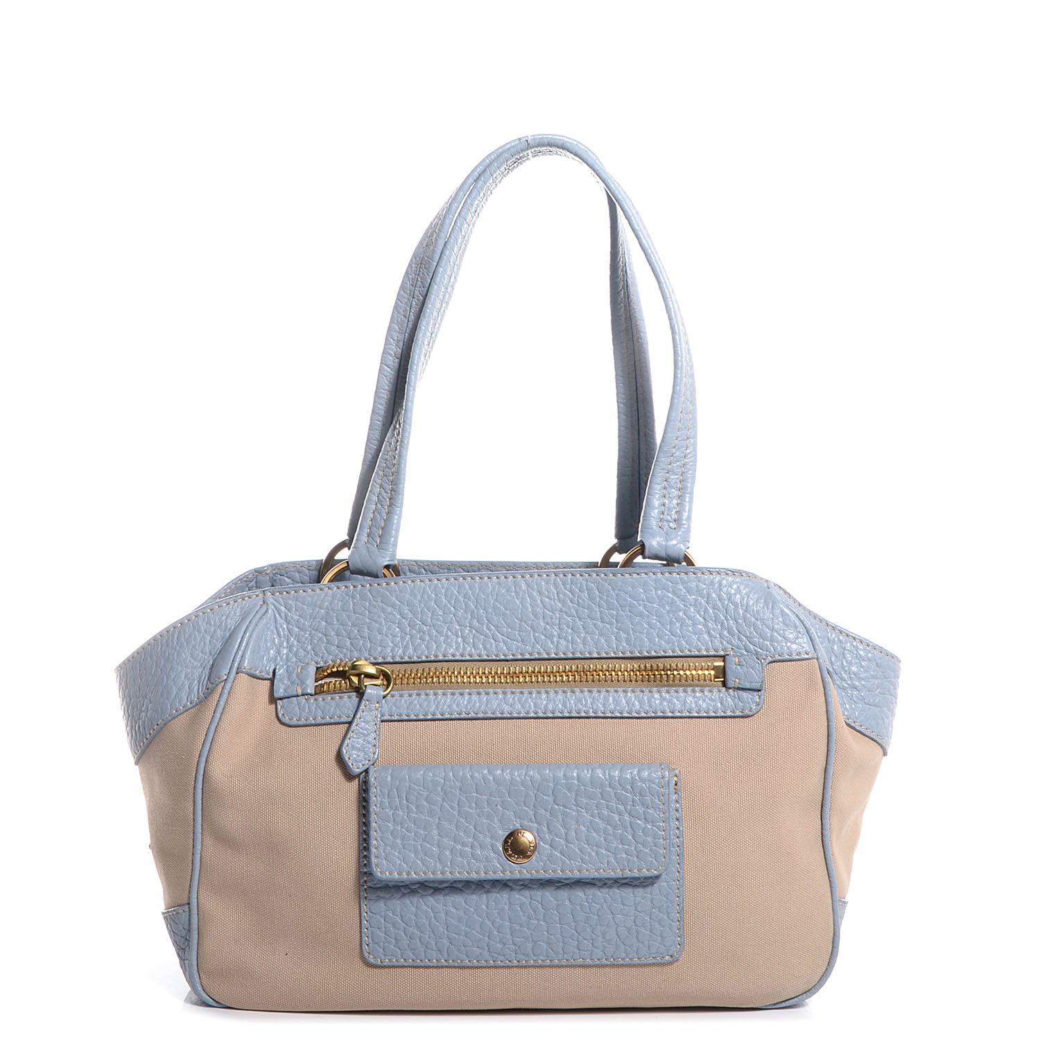 PRADA Canapa Canvas Leather Small Tote Blue Beige 80731